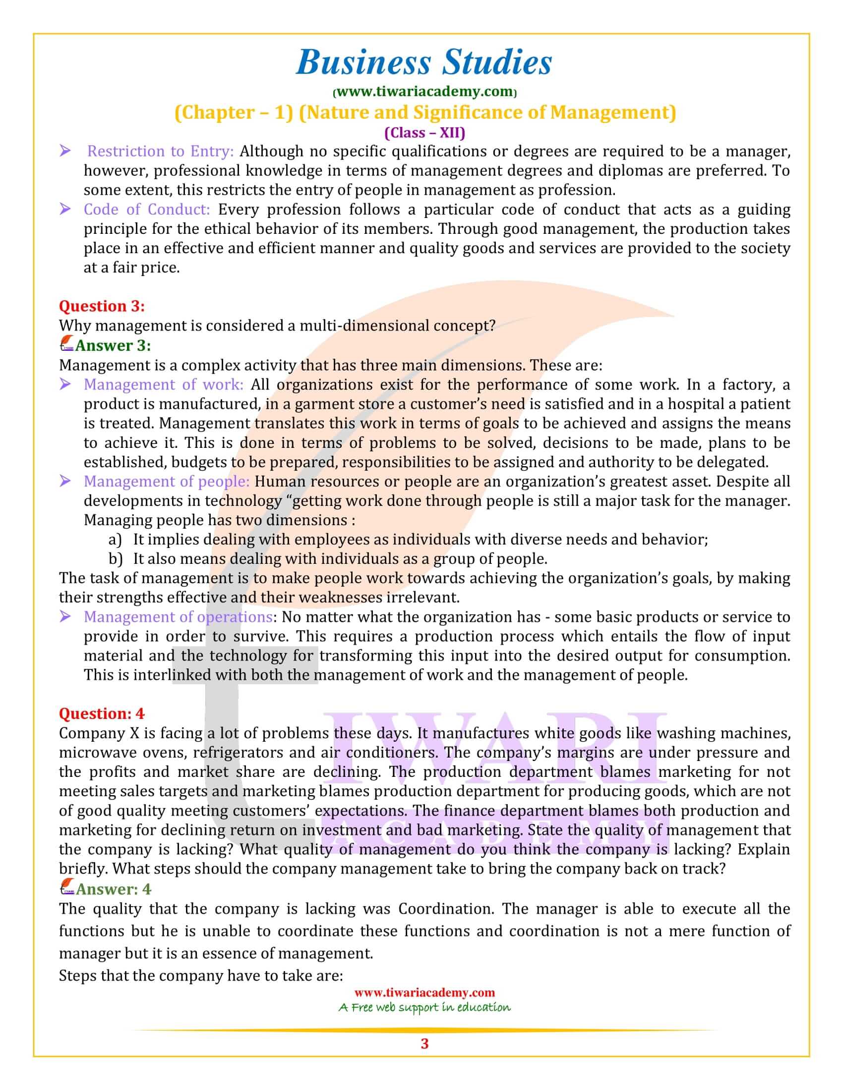 NCERT Solutions for Class 12 Business Studies Chapter 1 question answers