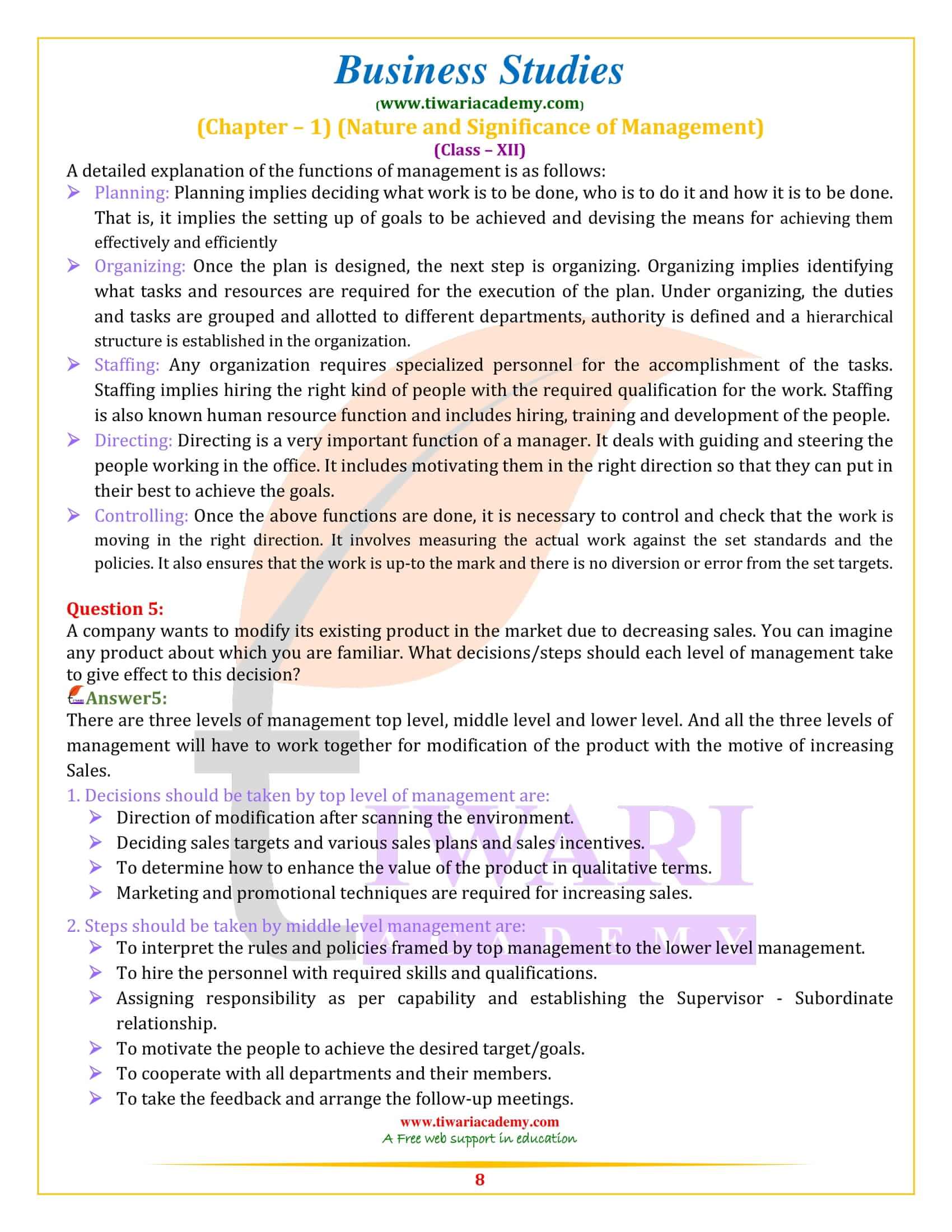 Class 12 Business Studies Chapter 1 Answers