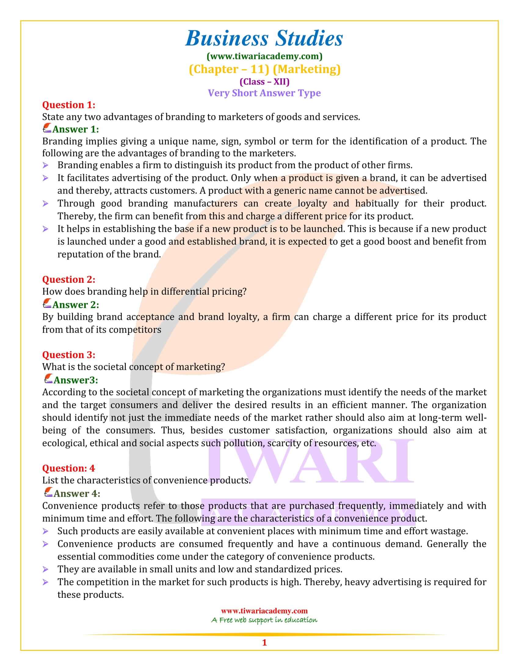 NCERT Solutions for Class 12 Business Studies Chapter 11