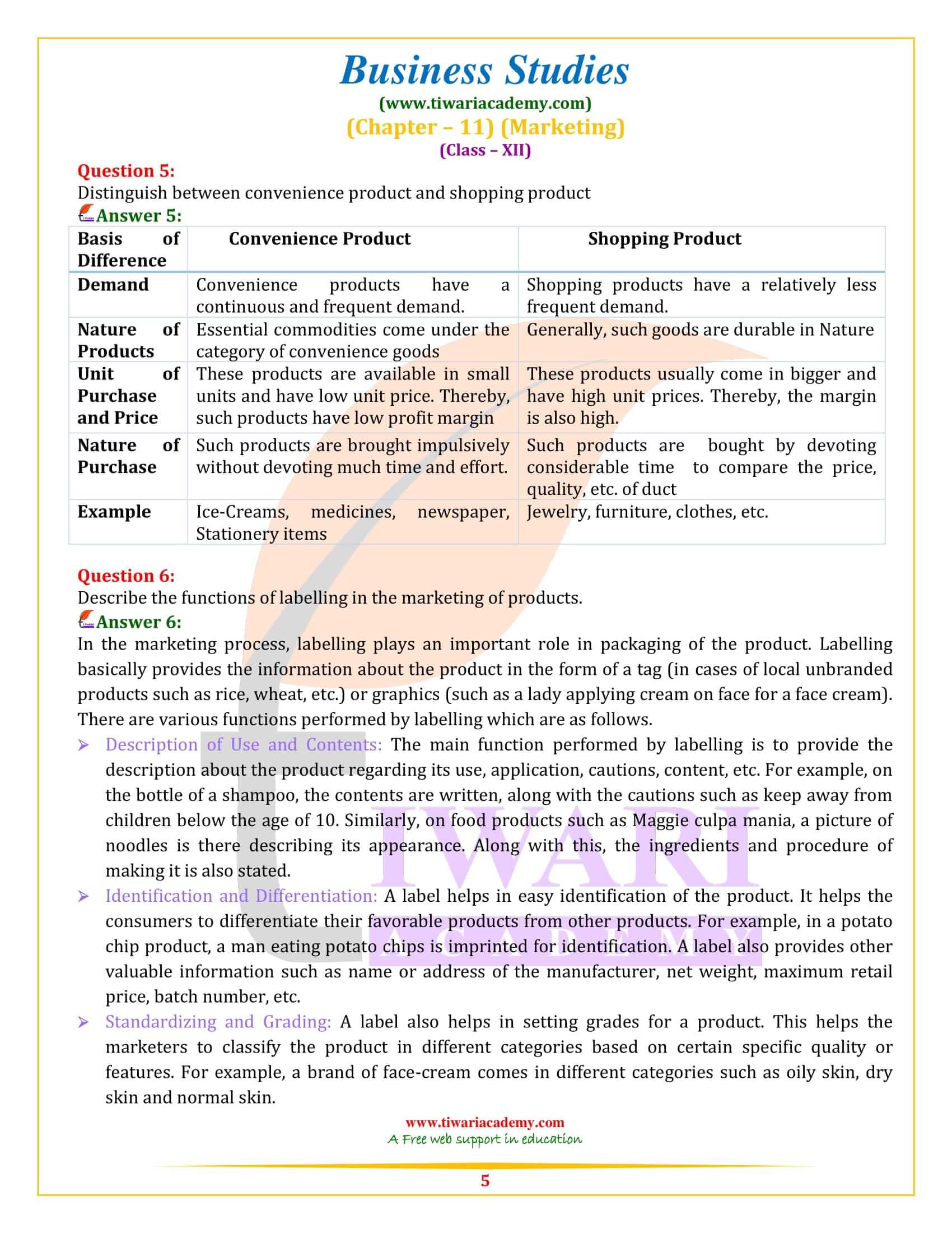 NCERT Solutions for Class 12 Business Studies Chapter 11 in PDF