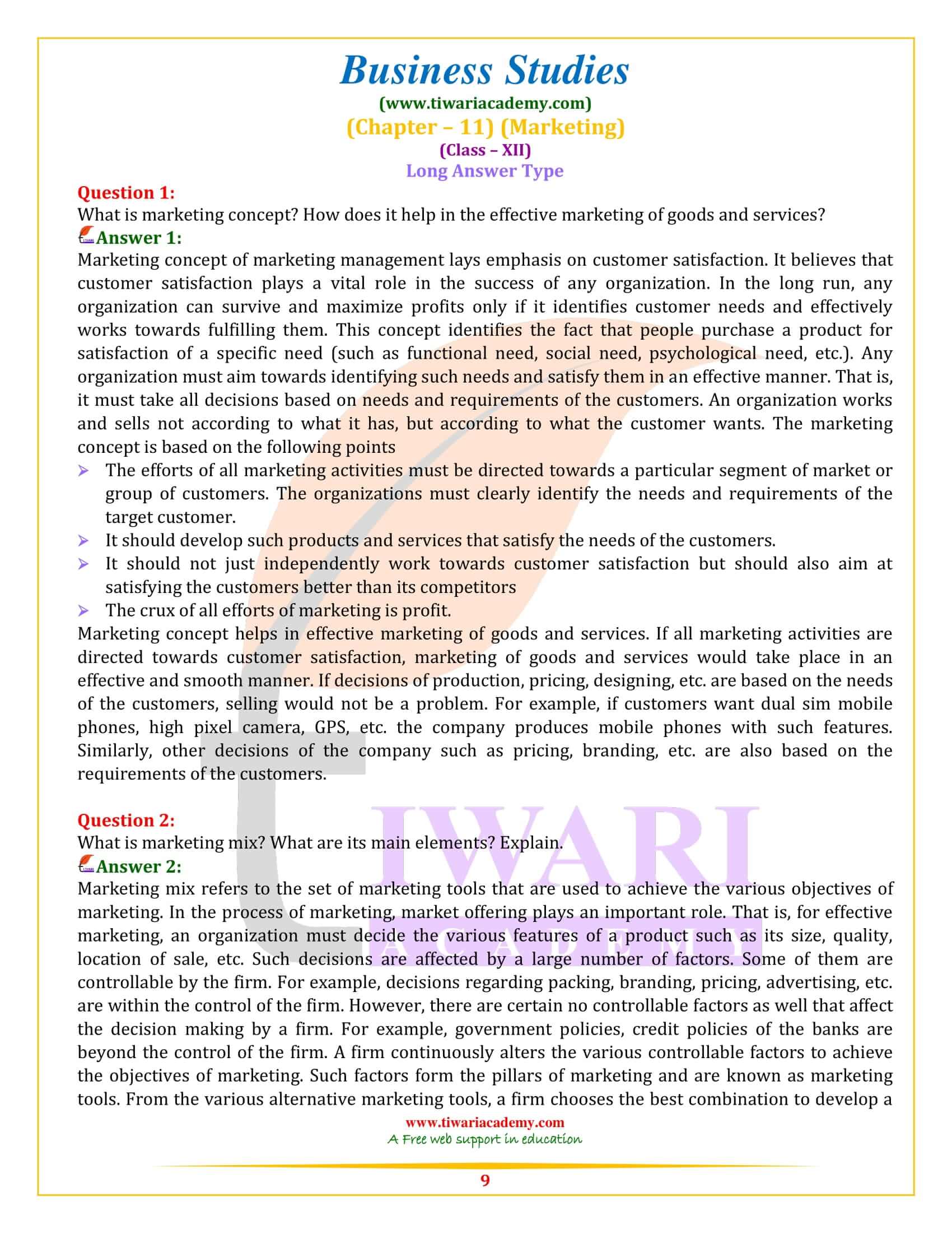 NCERT Solutions for Class 12 Business Studies Chapter 11 in English Medium
