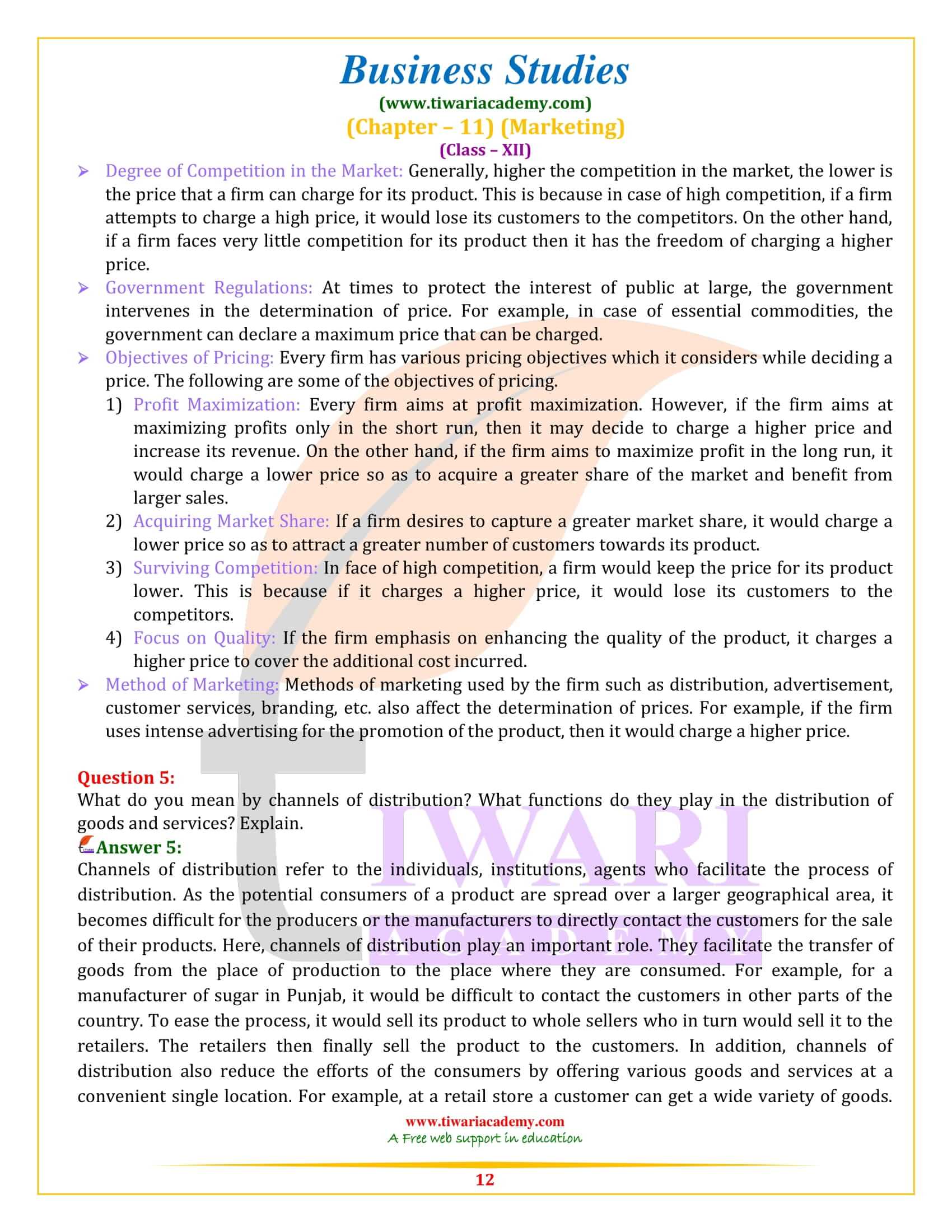 NCERT Solutions for Class 12 Business Studies Chapter 11 all answers