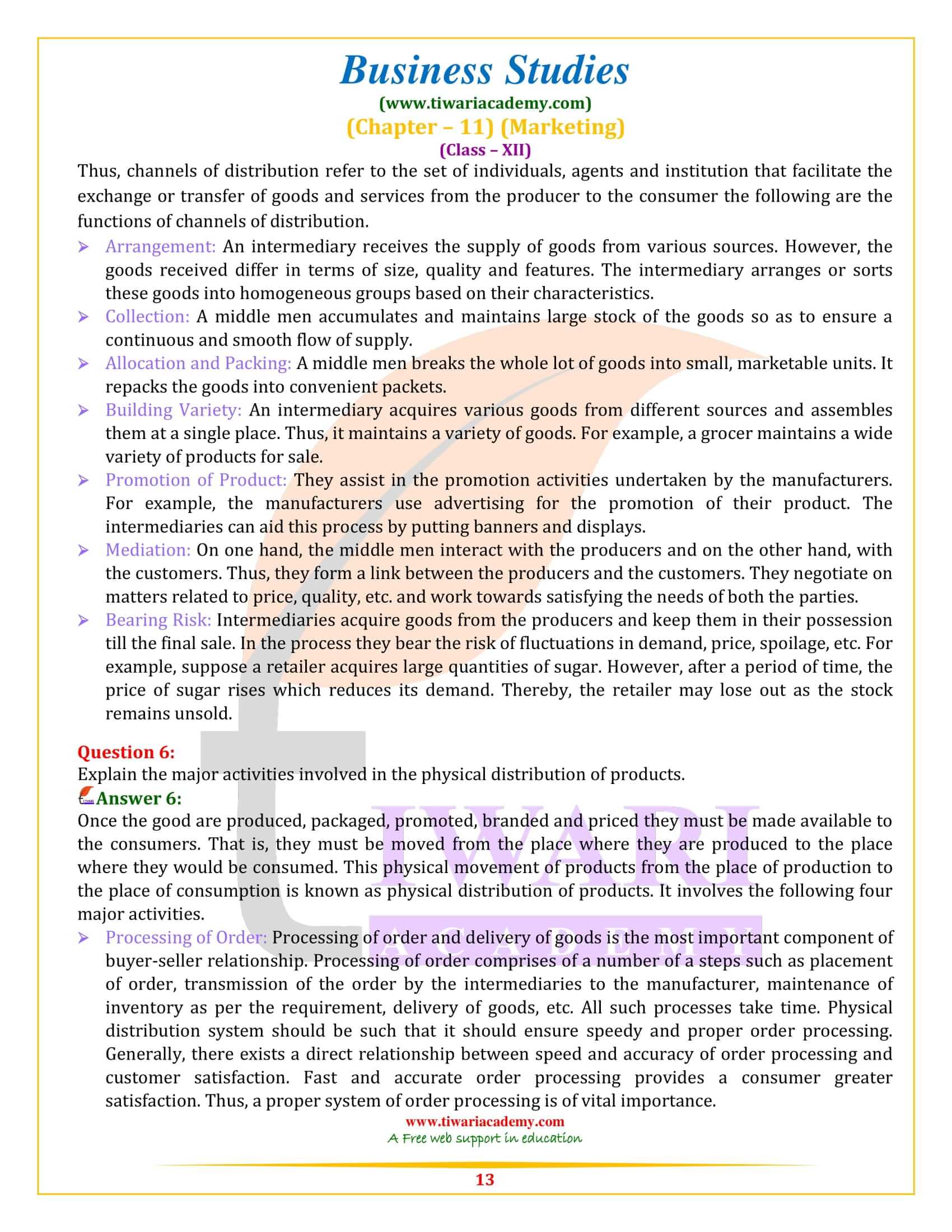 NCERT Solutions for Class 12 Business Studies Chapter 11 short answers