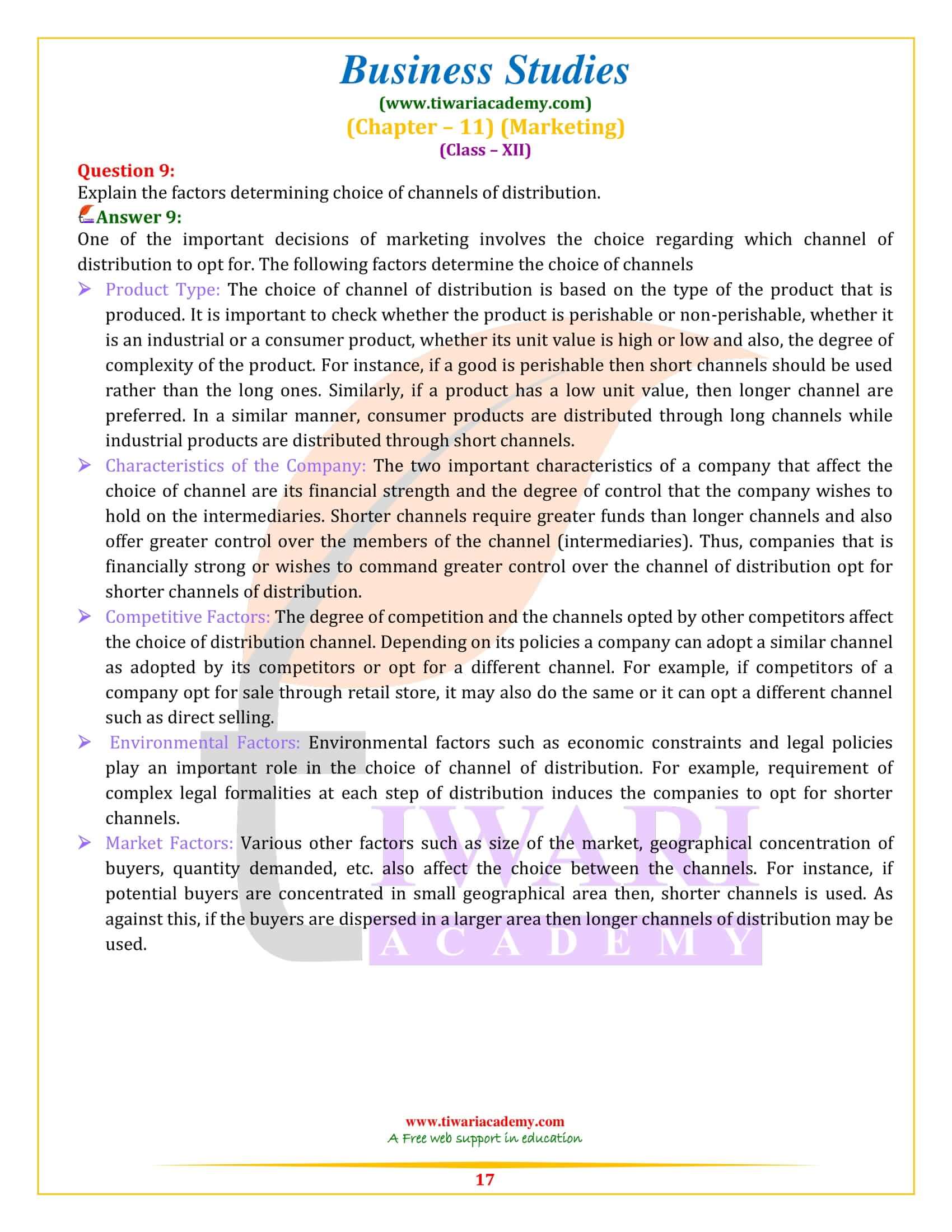 Class 12 Business Studies Chapter 11 NCERT Solutions