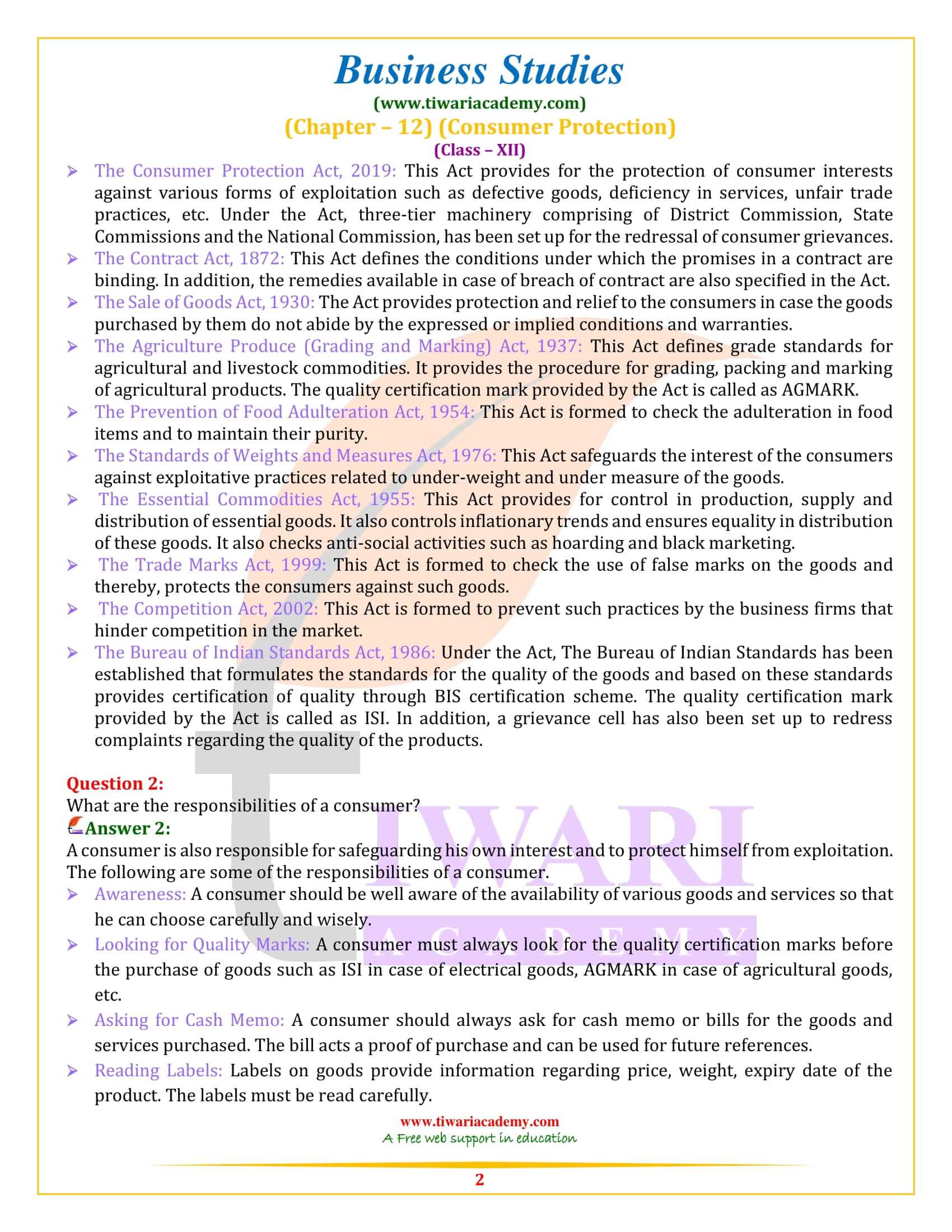NCERT Solutions for Class 12 Business Studies Chapter 12