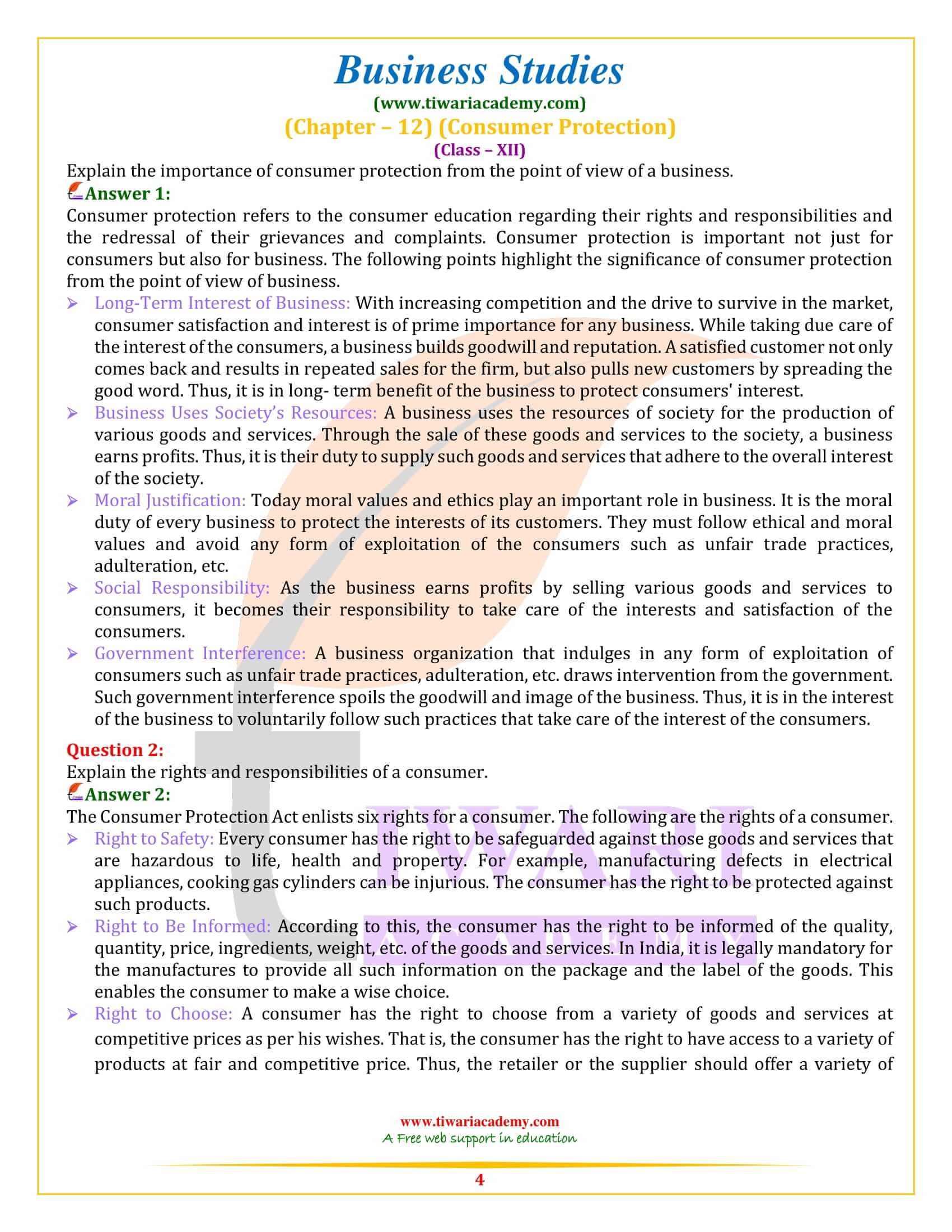 NCERT Solutions for Class 12 Business Studies Chapter 12 in PDF
