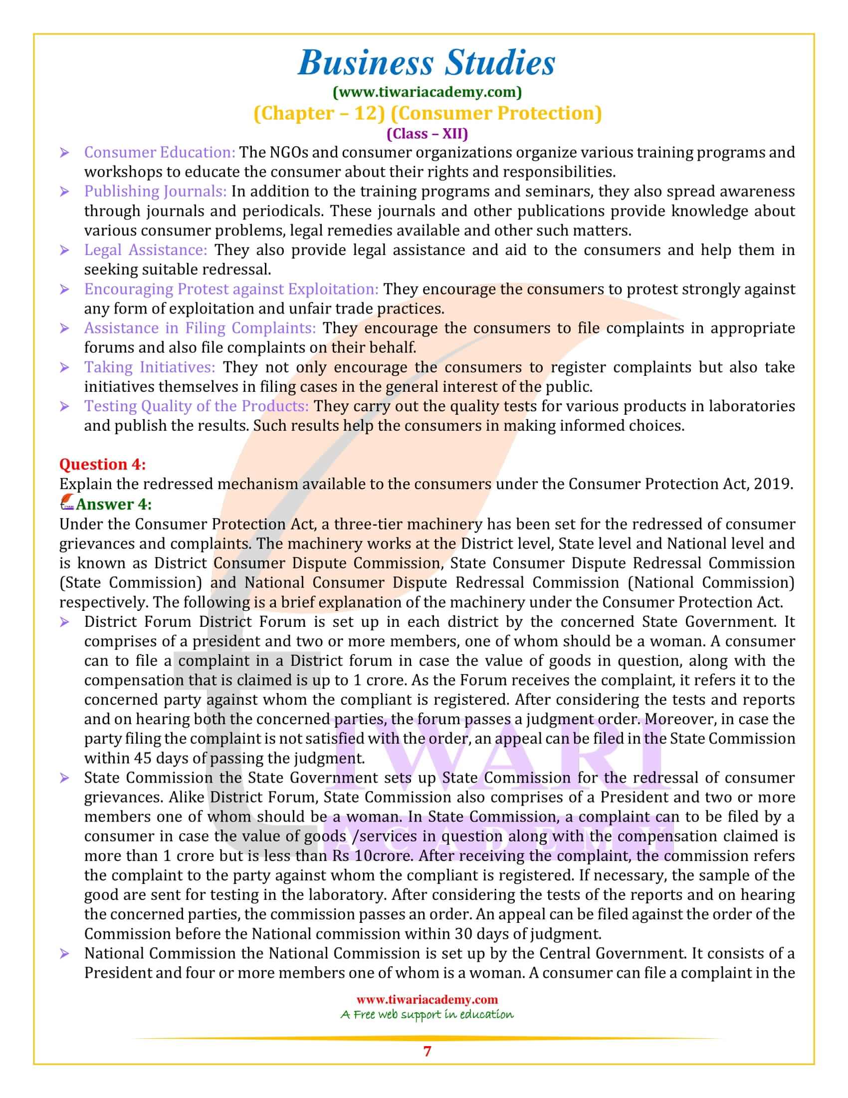 NCERT Solutions for Class 12 Business Studies Chapter 12 in English Medium
