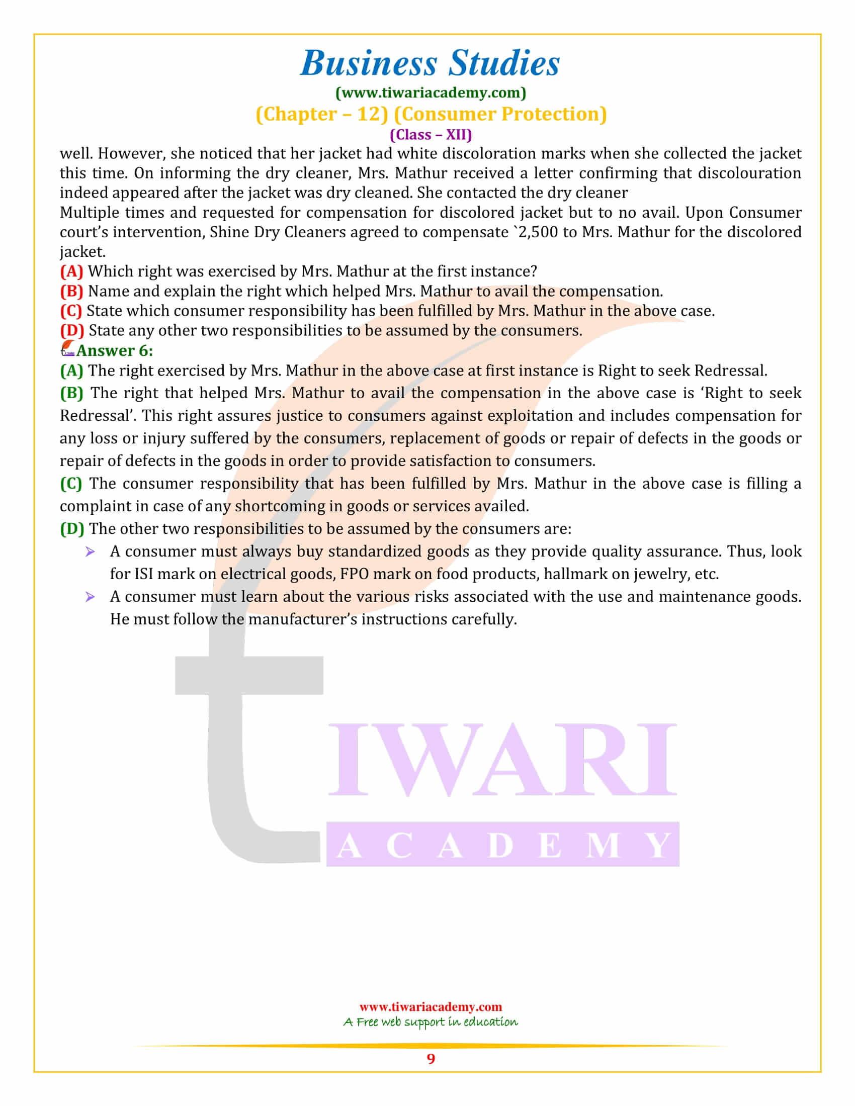 NCERT Solutions for Class 12 Business Studies Chapter 12 long answer type questions