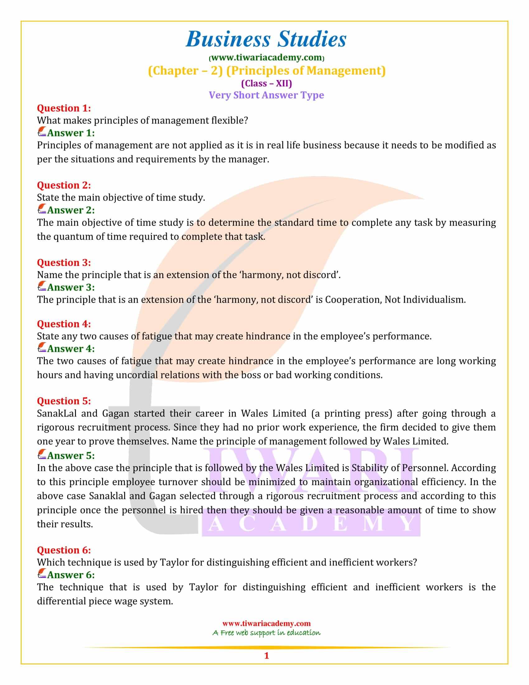 Class 12 Business Studies Chapter 2 Principles of Management