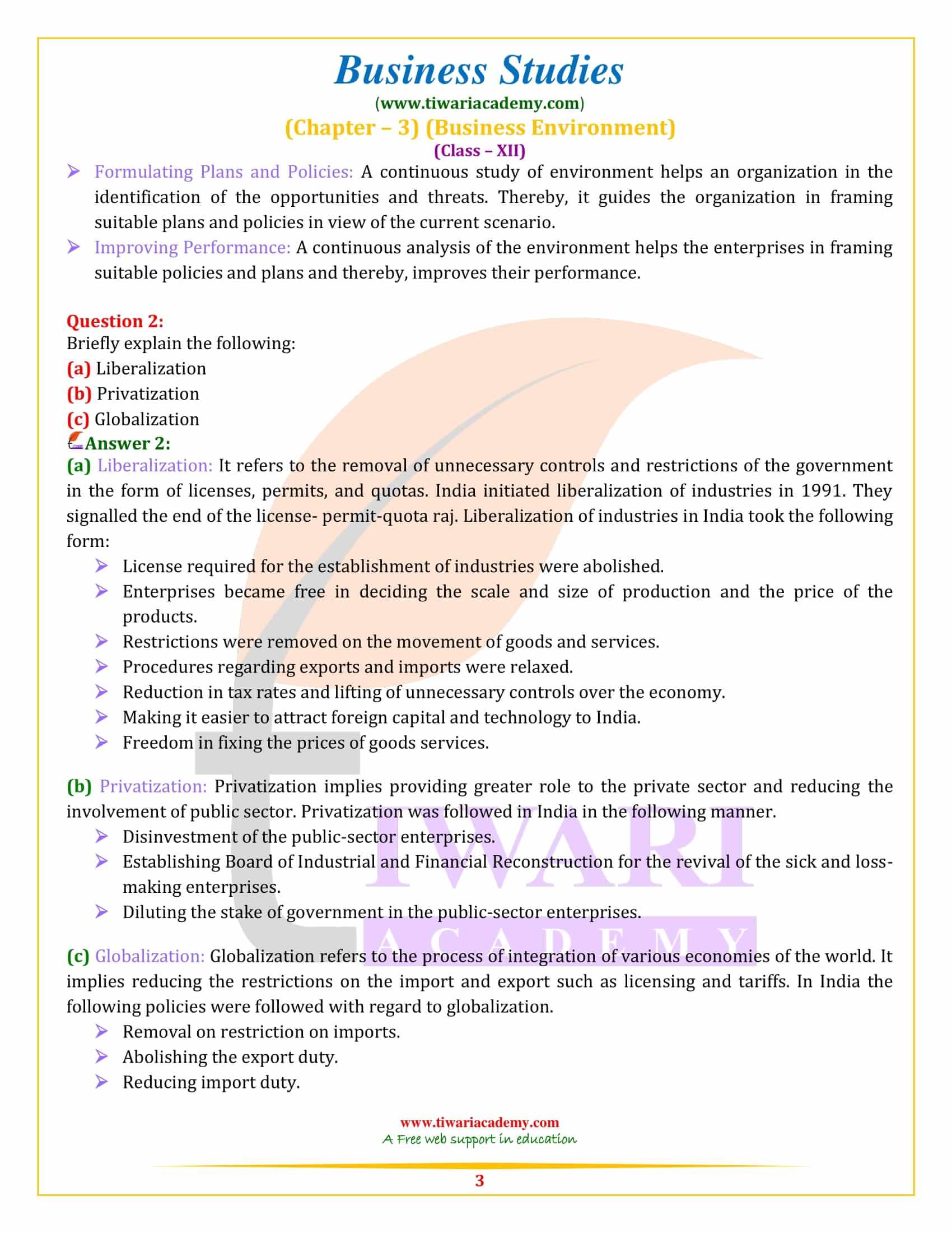 Class 12 Business Studies Chapter 3 Solutions