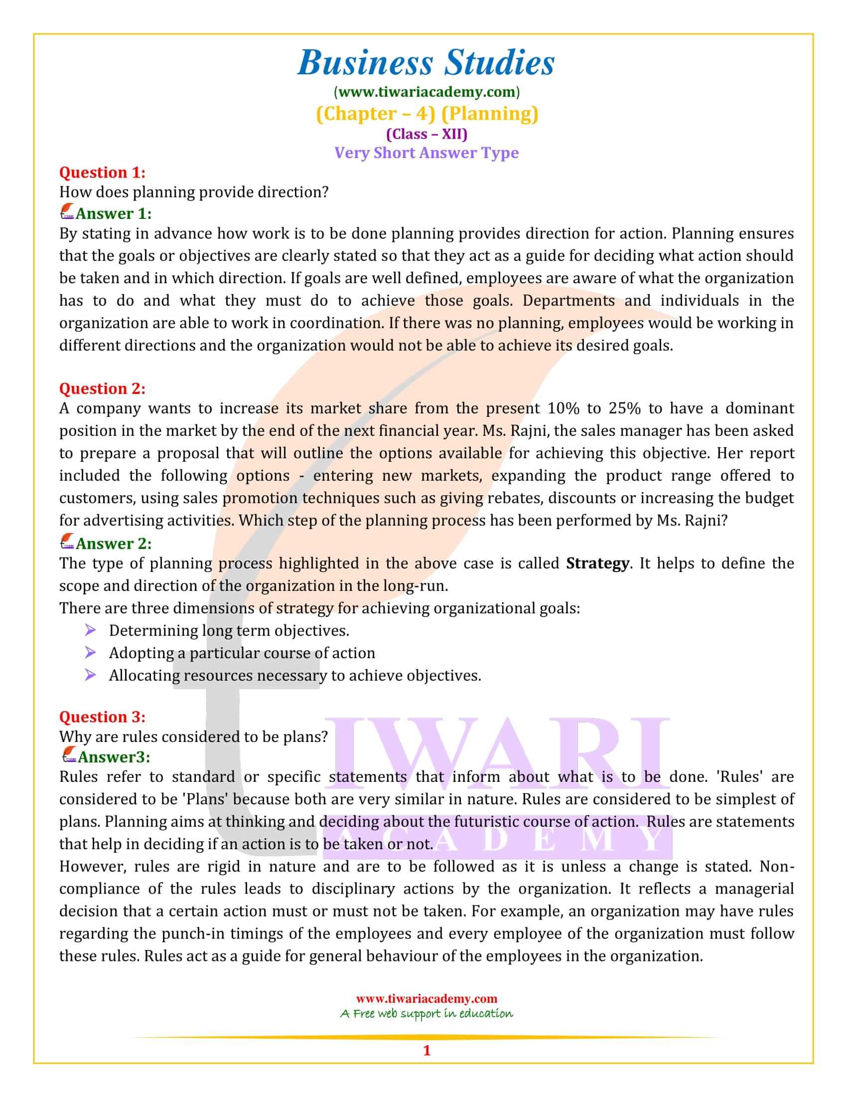 Class 12 Business Studies Chapter 4 Planning