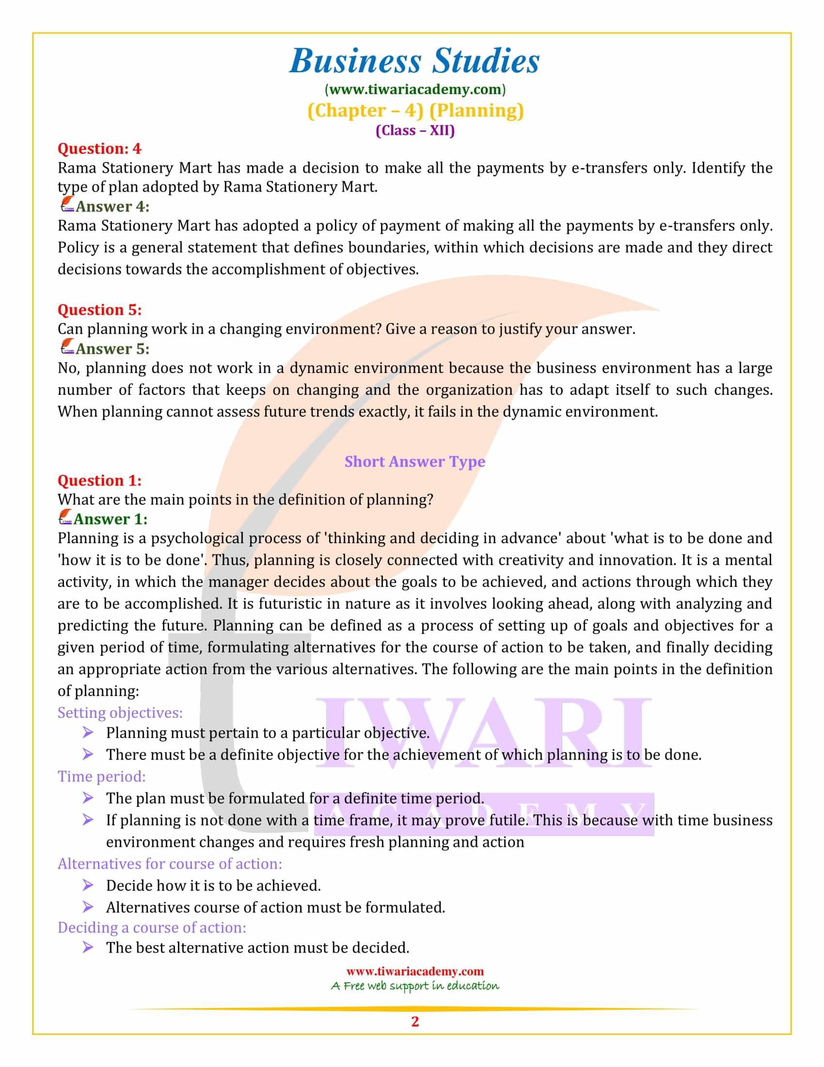 NCERT Solutions for Class 12 Business Studies Chapter 4