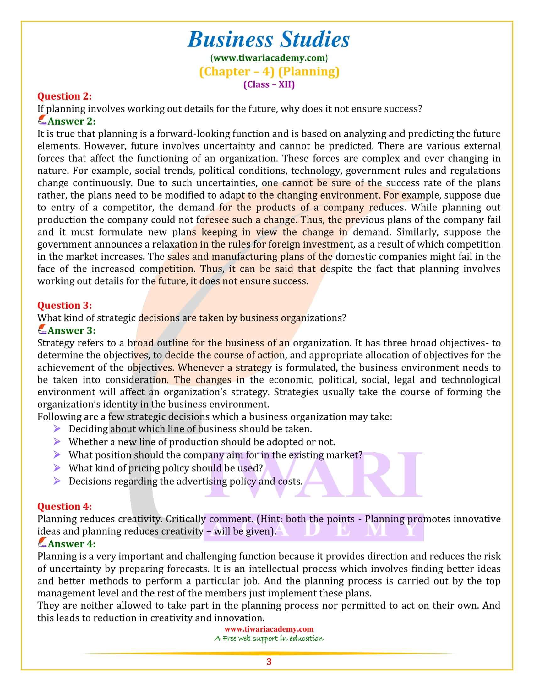 NCERT Solutions for Class 12 Business Studies Chapter 4 Answers