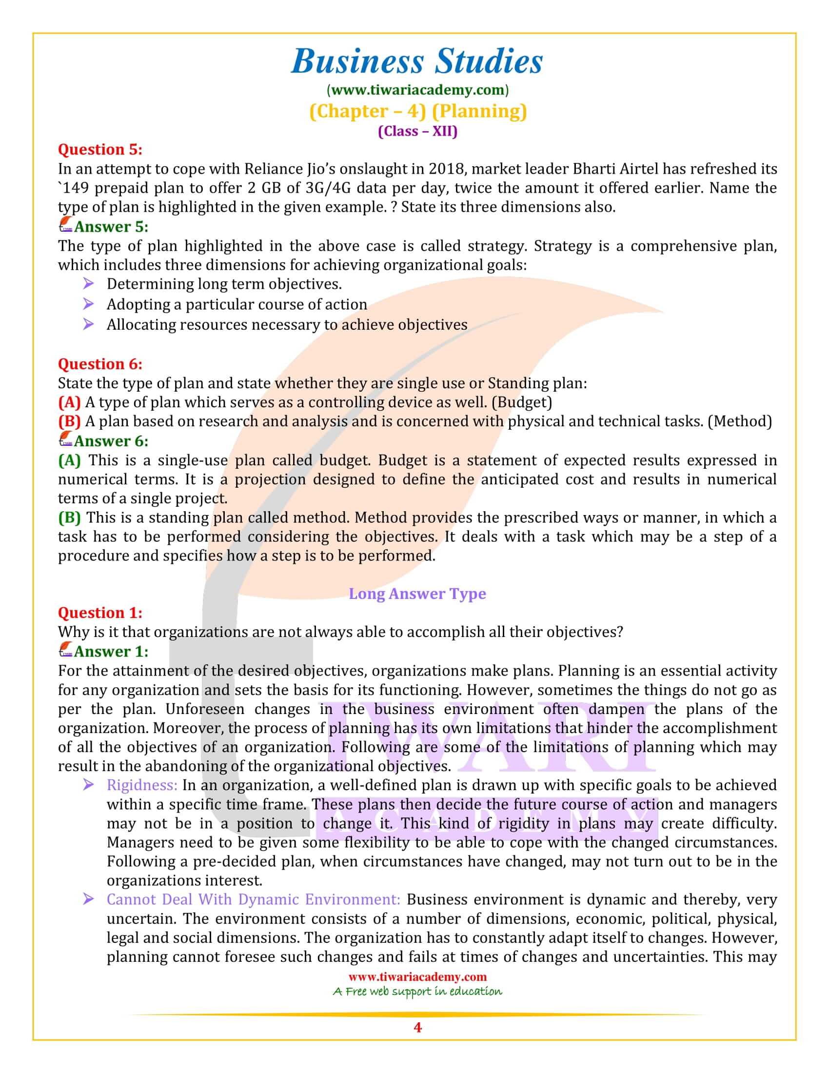 case study questions class 12 business studies chapter 4