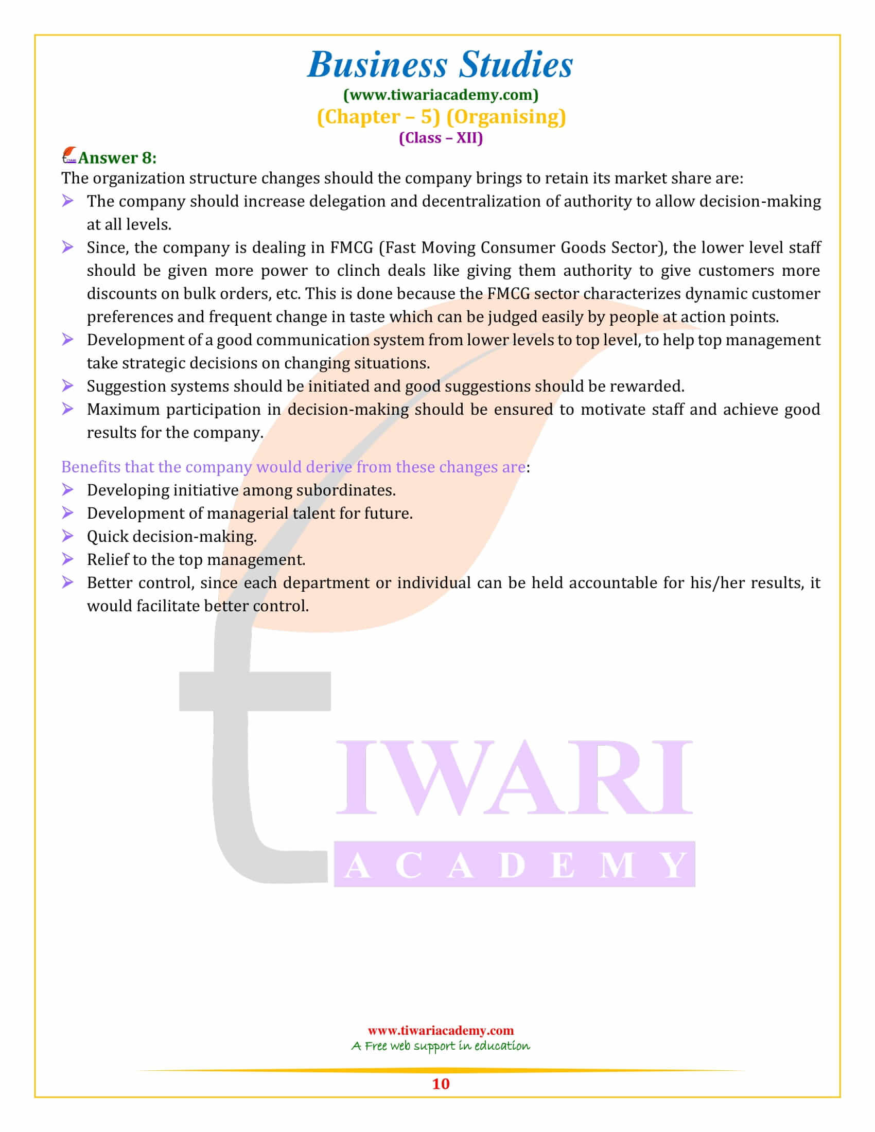 Class 12 Business Studies Chapter 5 Exercises answers