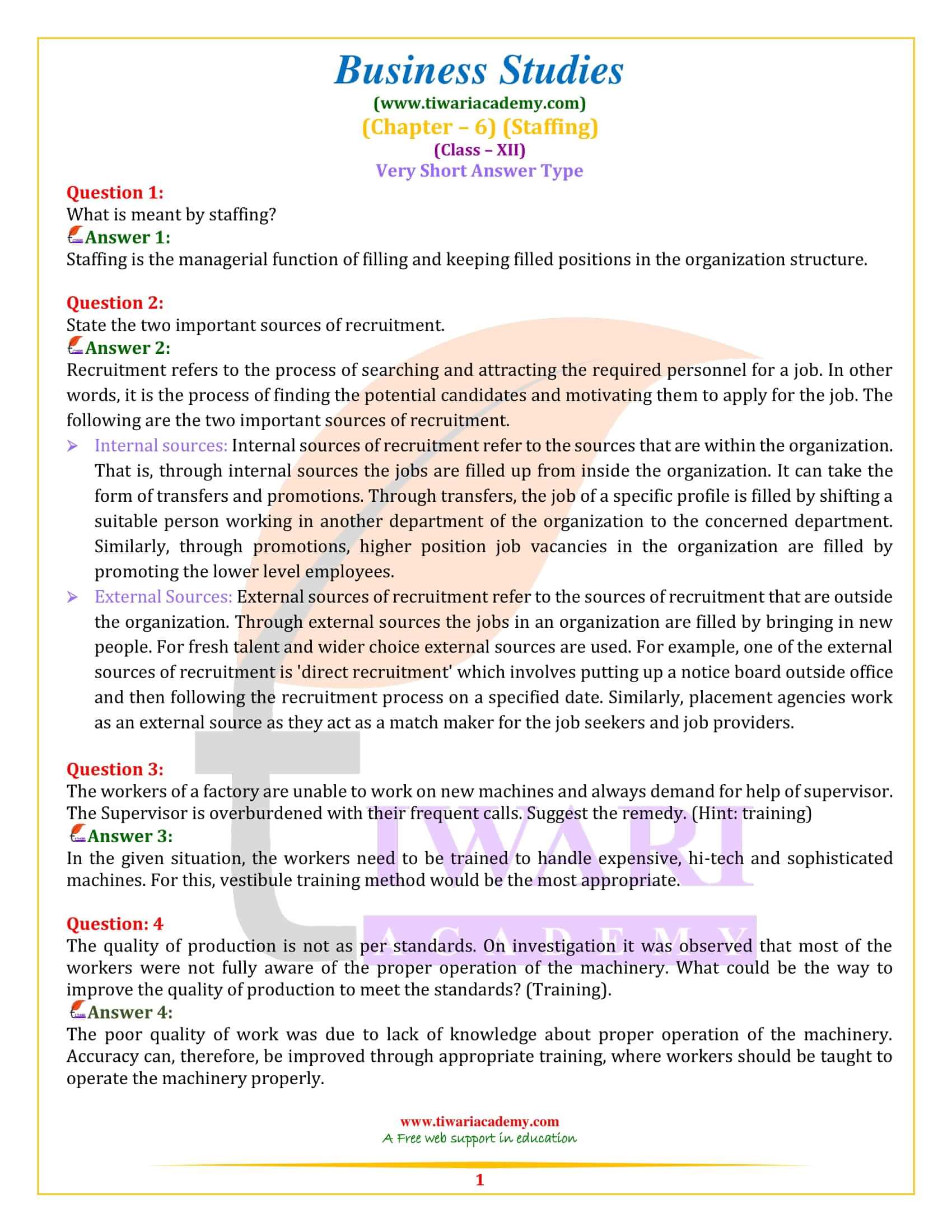 NCERT Solutions for Class 12 Business Studies Chapter 6