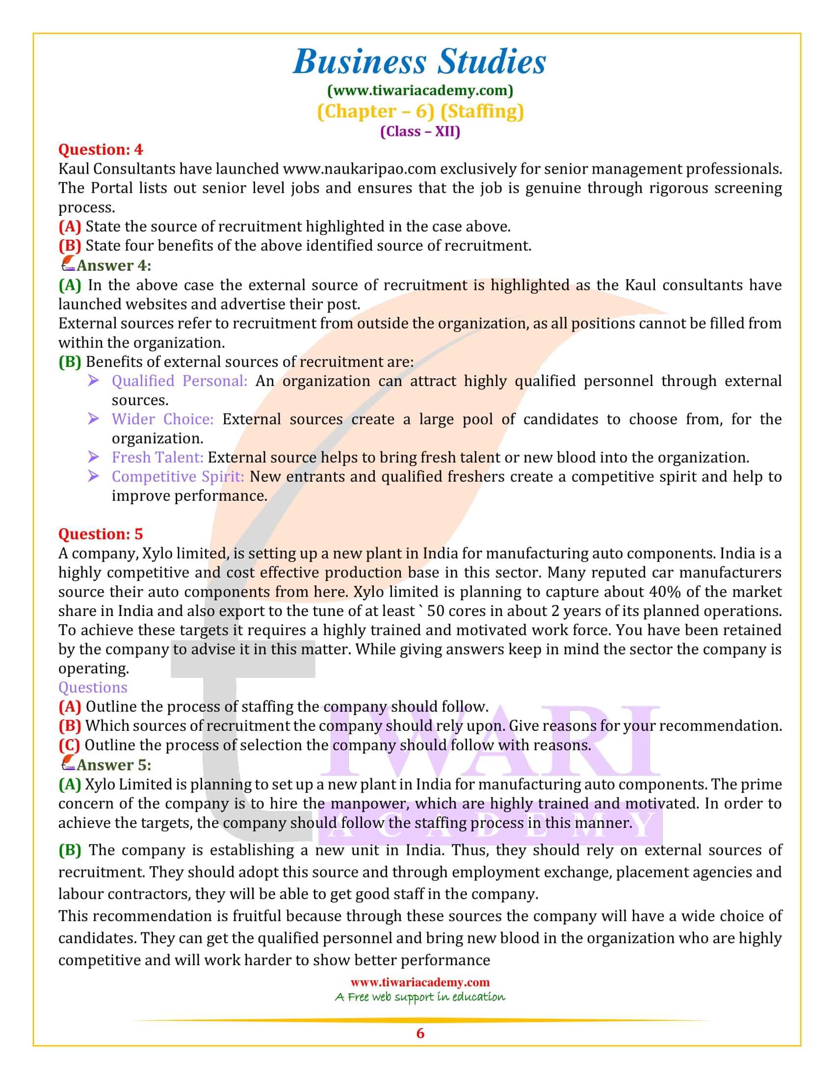 NCERT Solutions for Class 12 Business Studies Chapter 6 very short questions