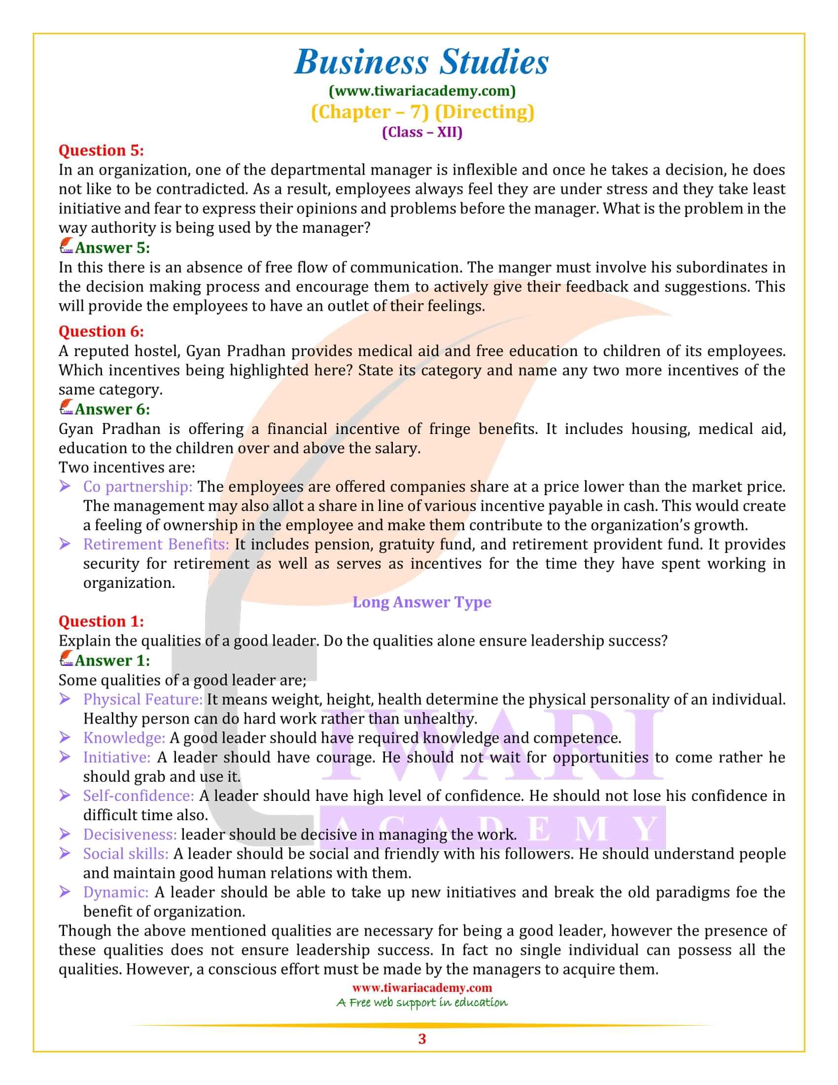 Class 12 Business Studies Chapter 7 Solutions