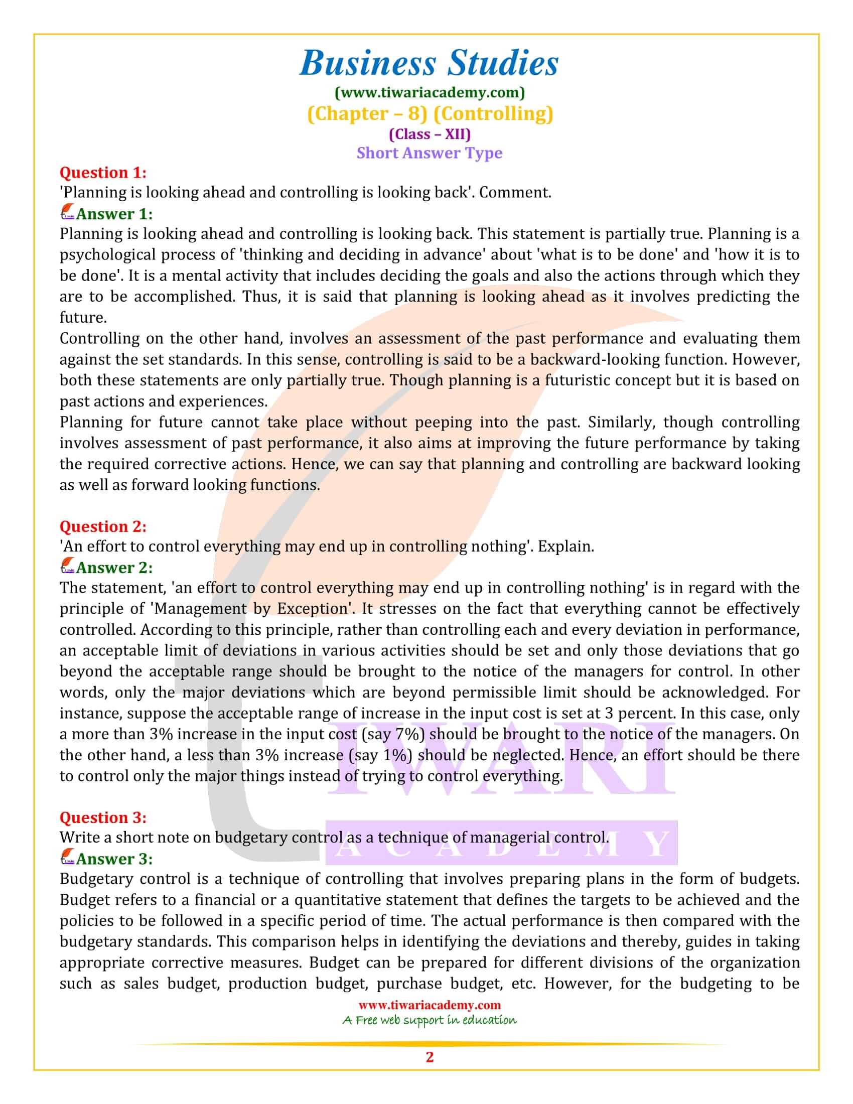 NCERT Solutions for Class 12 Business Studies Chapter 8