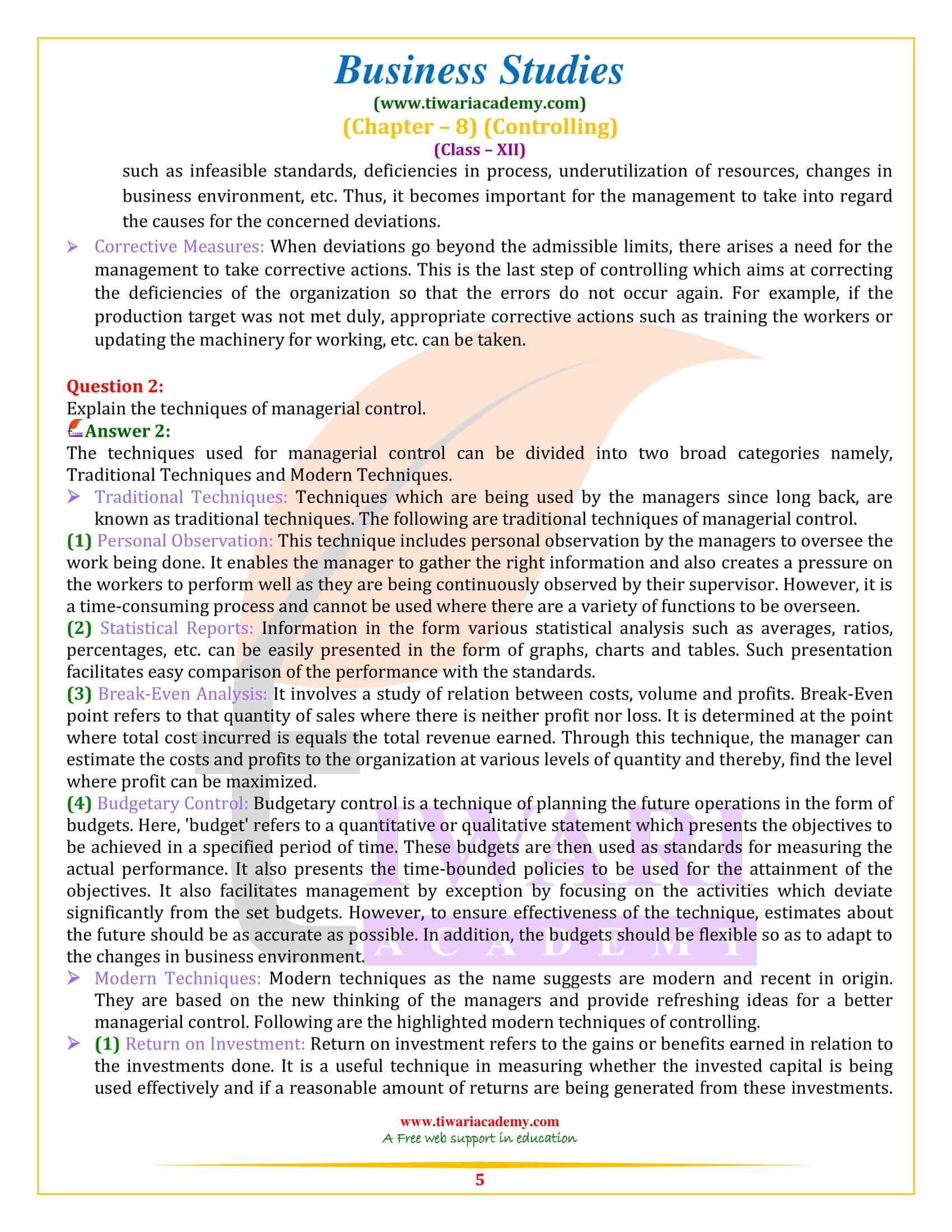NCERT Solutions for Class 12 Business Studies Chapter 8 Answers