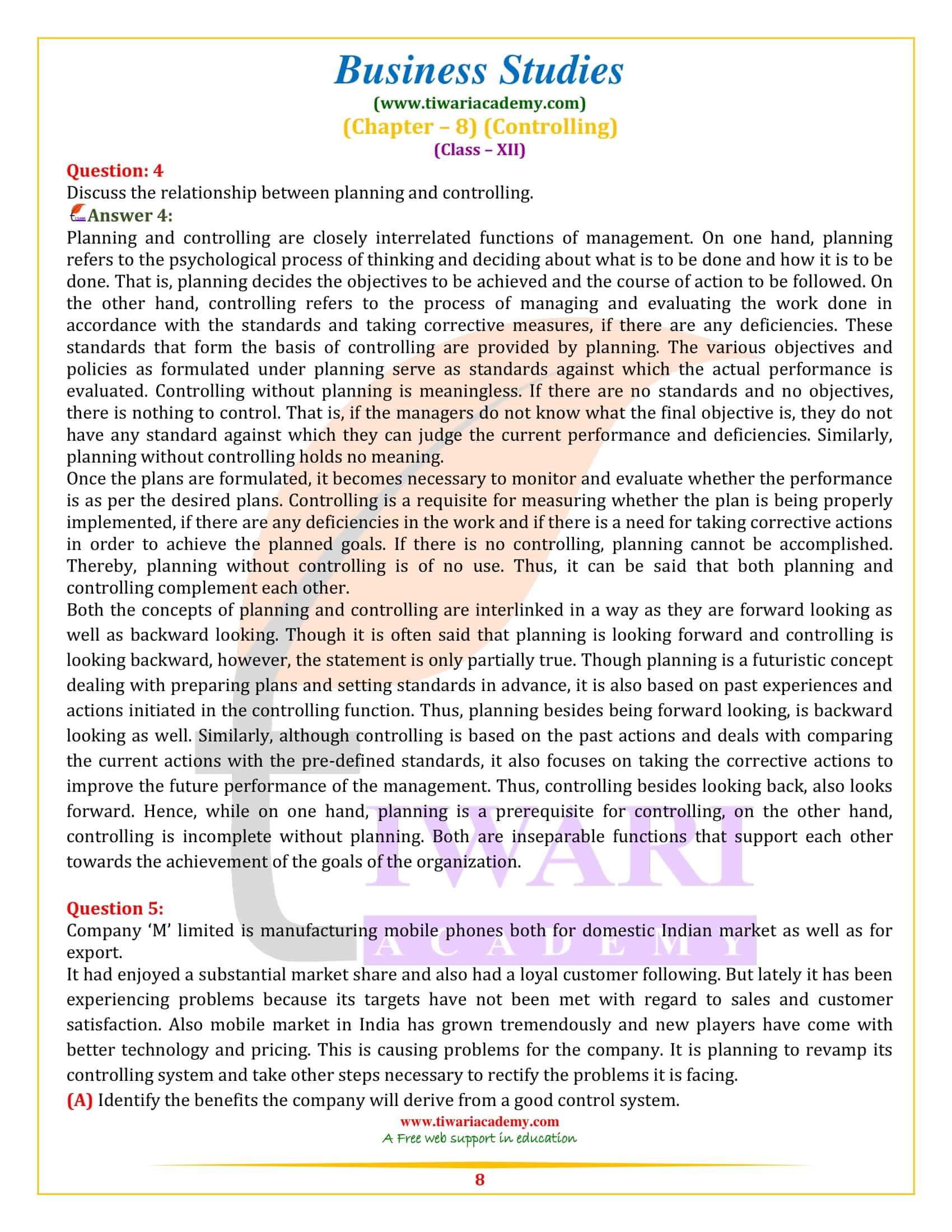 NCERT Solutions for Class 12 Business Studies Chapter 8 very short answers type