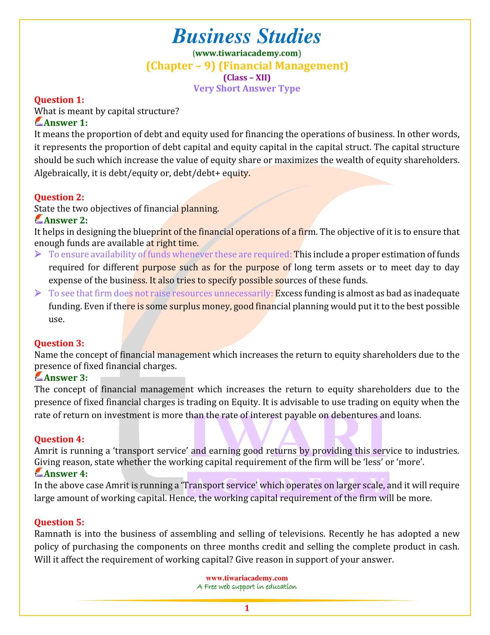 NCERT Solutions for Class 12 Business Studies Chapter 9