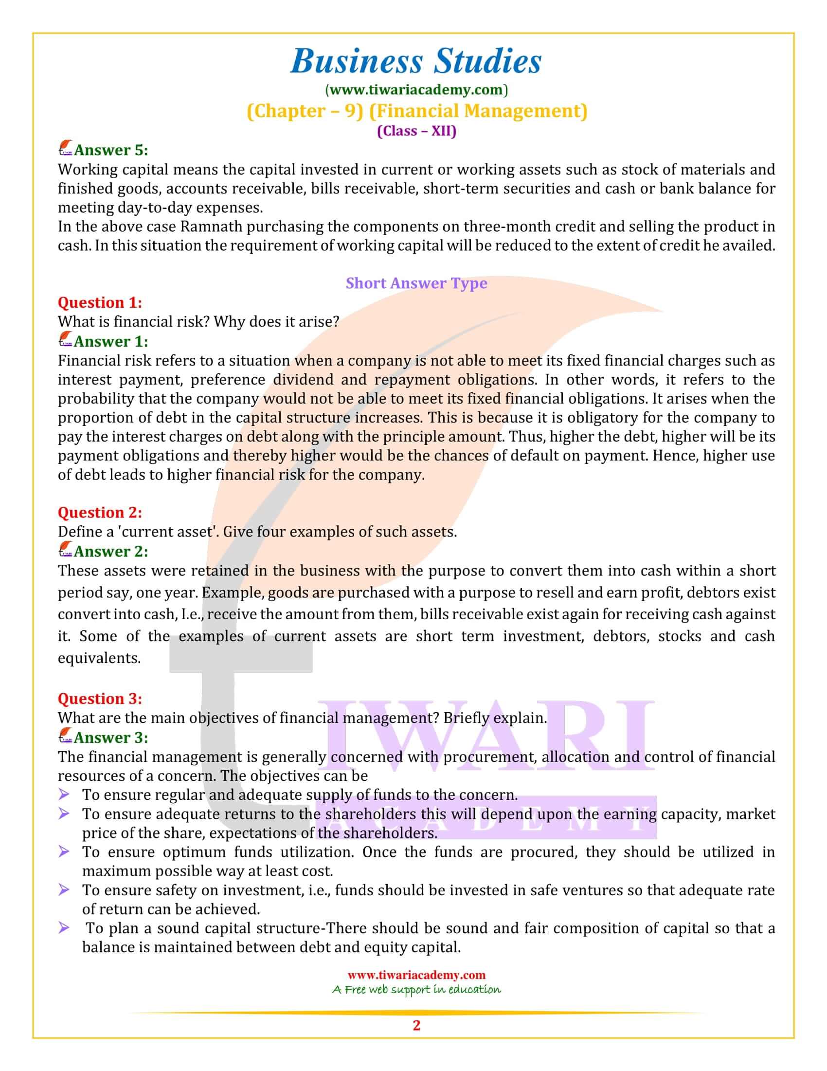 Class 12 Business Studies Chapter 9 Finance Management