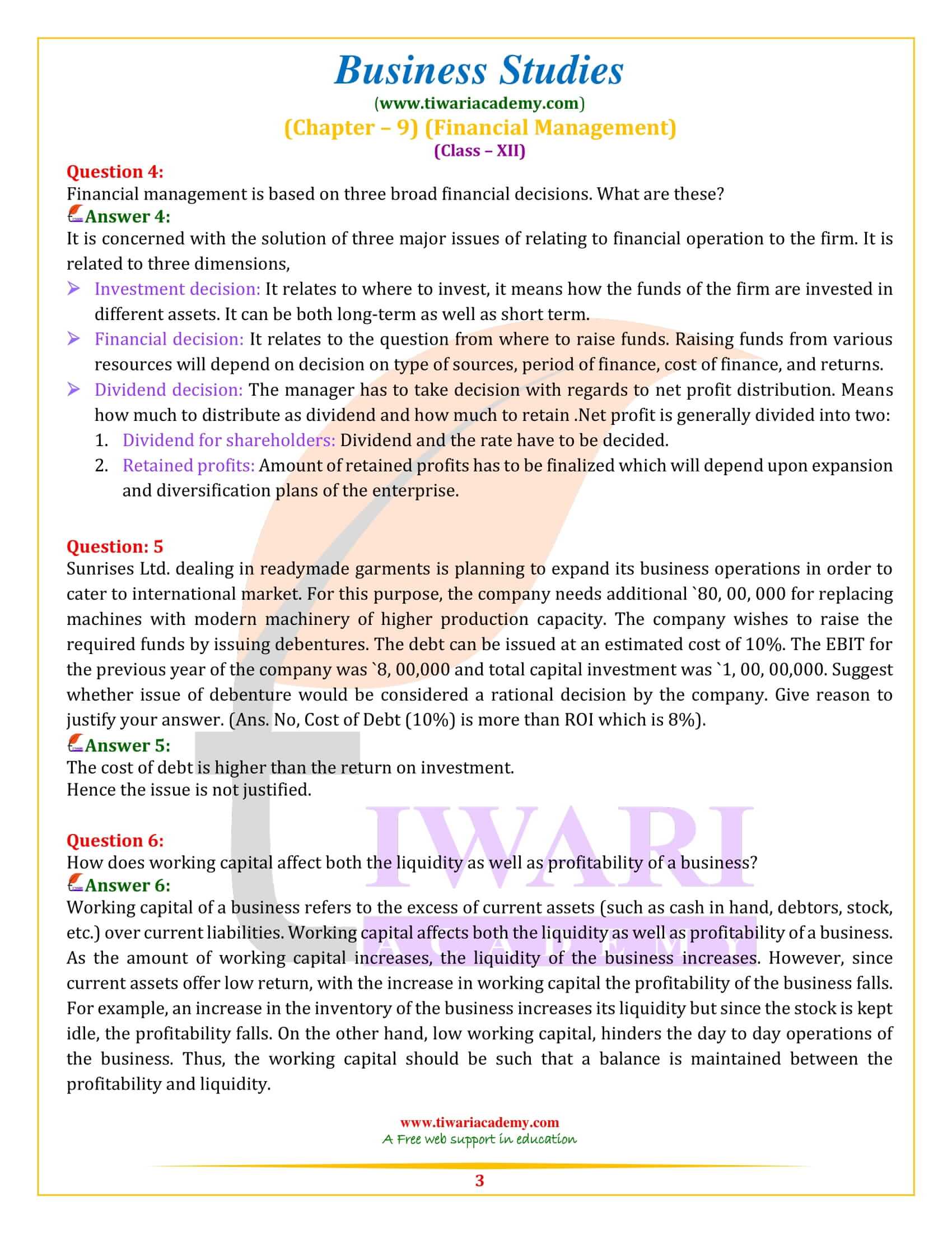 NCERT Solutions for Class 12 Business Studies Chapter 9 in PDF