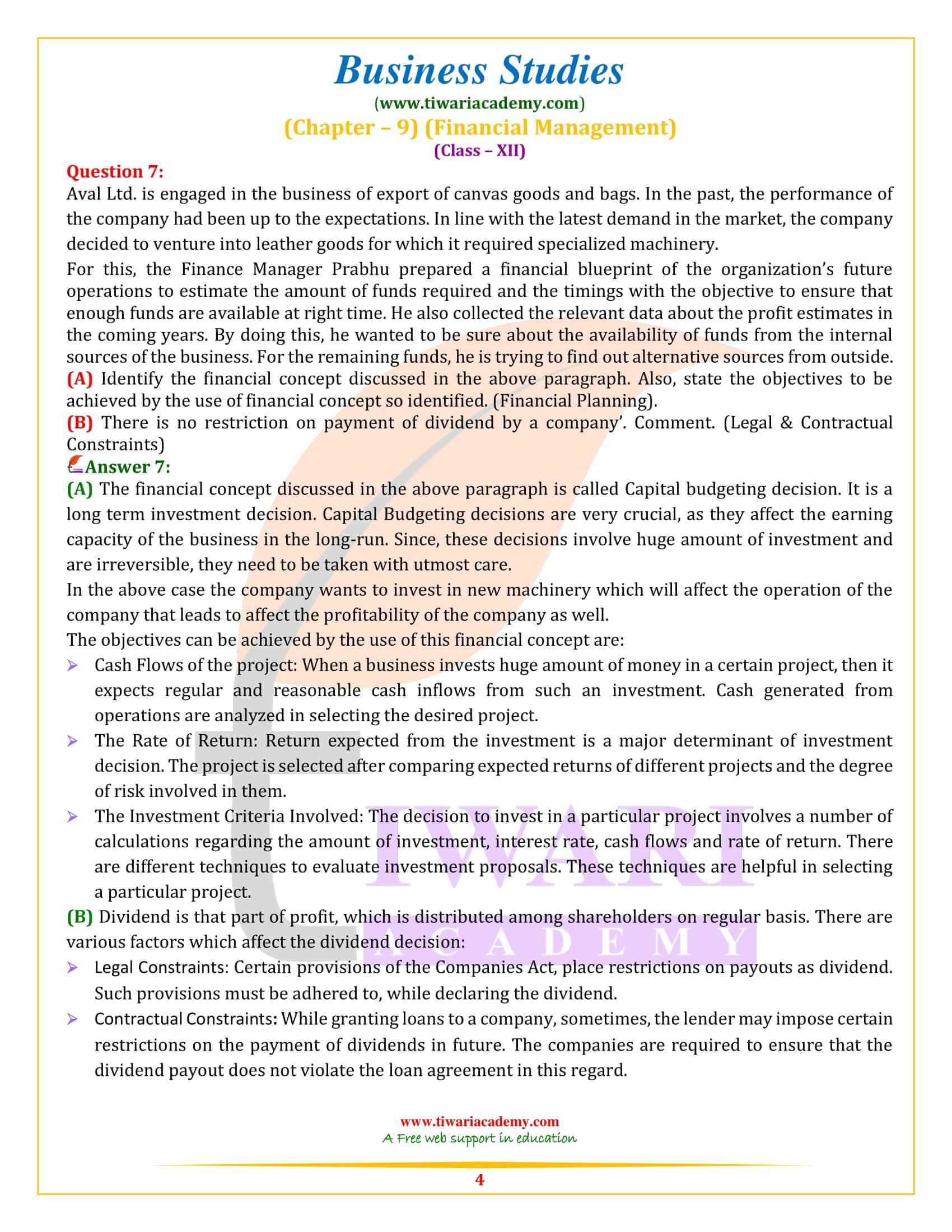 NCERT Solutions for Class 12 Business Studies Chapter 9 very short answer type questions