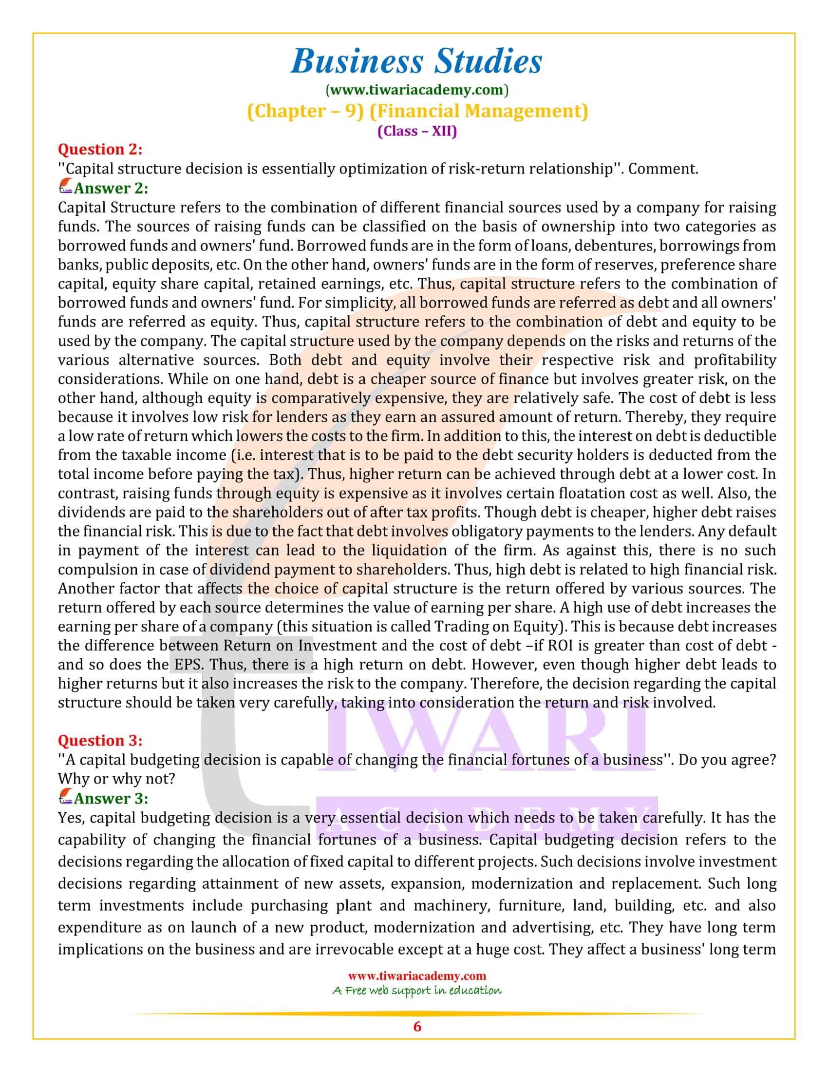 NCERT Solutions for Class 12 Business Studies Chapter 9 in English Medium