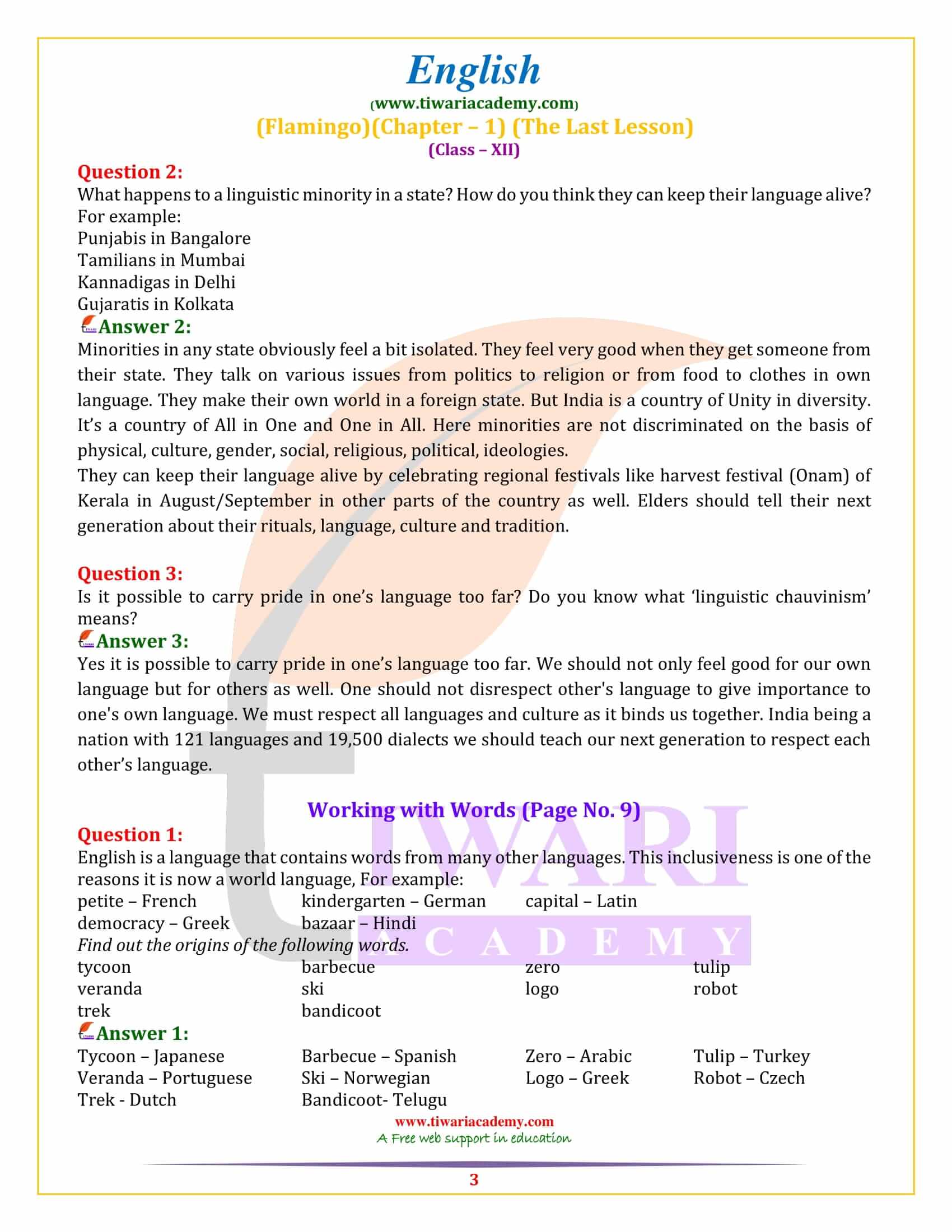 NCERT Solutions for Class 12 English Chapter 1 the Last Lesson