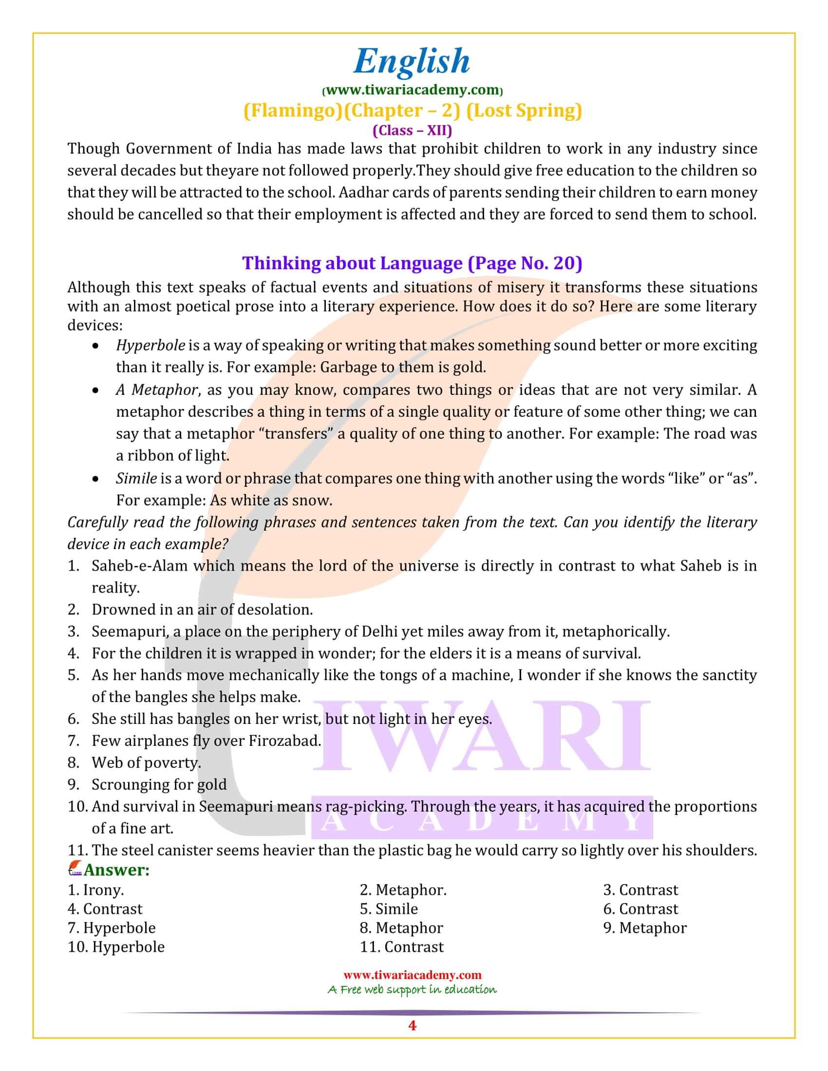 NCERT Solutions for Class 12 English Chapter 2 extra questions