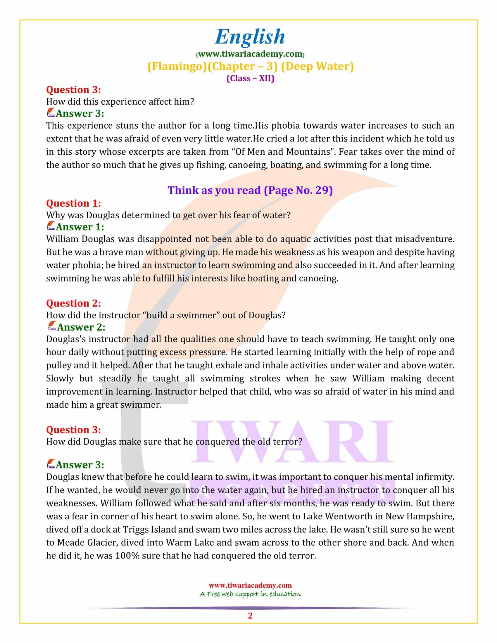 NCERT Solutions for Class 12 English Chapter 3 Deep Water