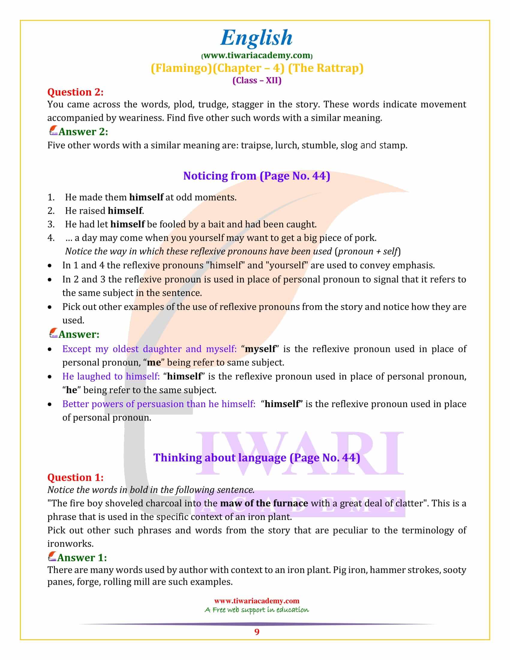 Class 12 English Flamingo Chapter 4 very short long answer type