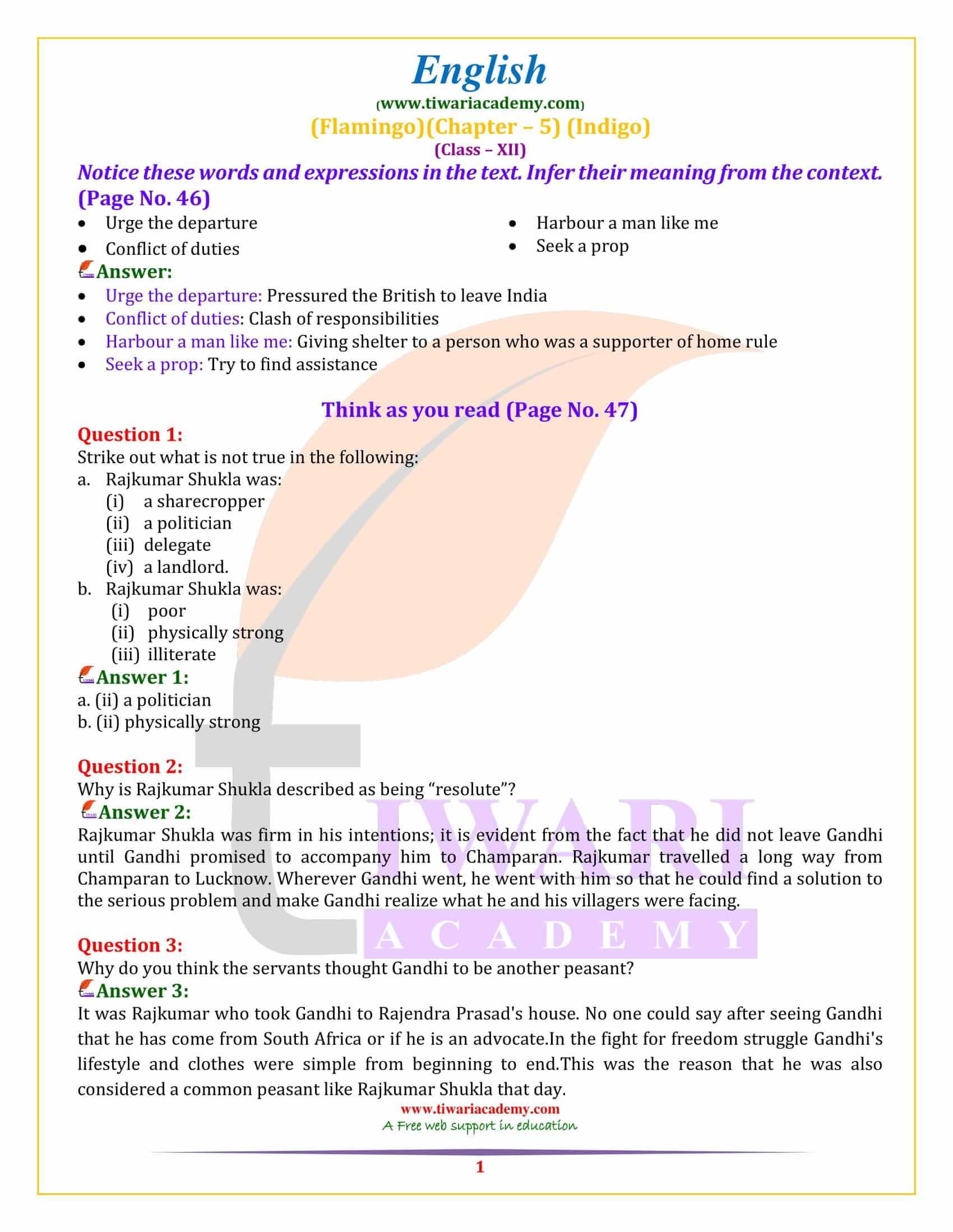 NCERT Solutions for Class 12 English Chapter 5 Indigo