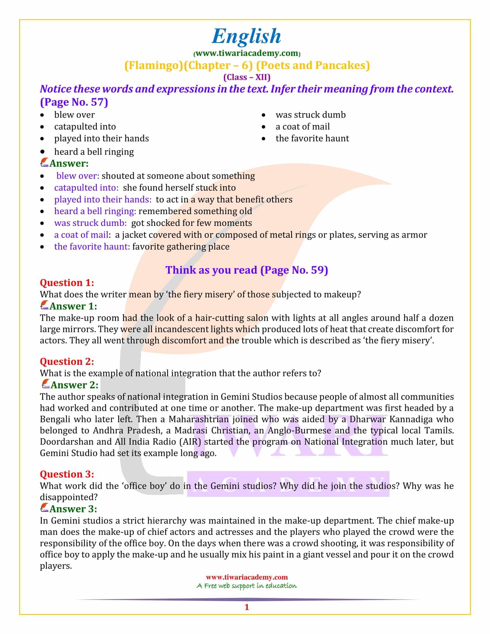 NCERT Solutions for Class 12 English Chapter 6 Poets and Pancakes
