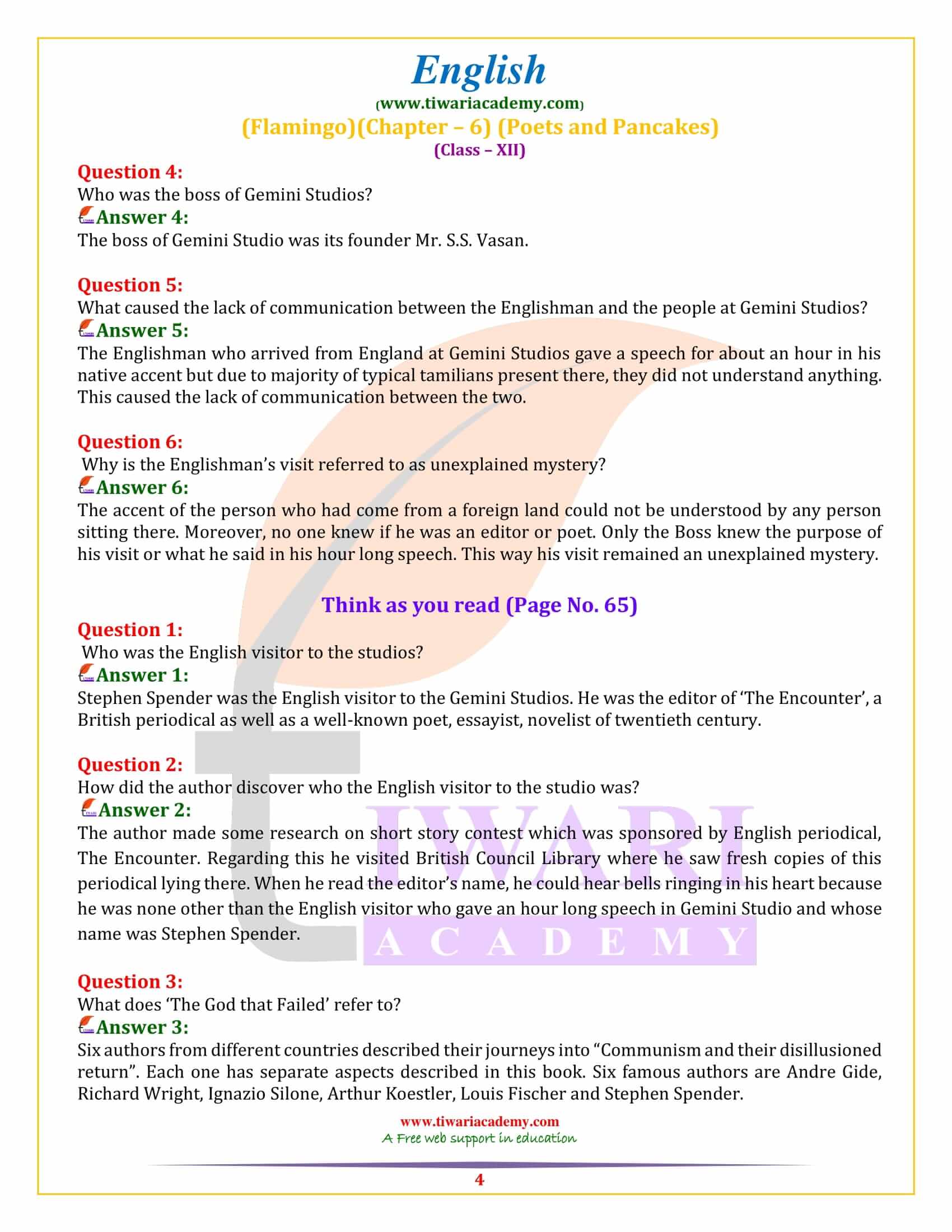 NCERT Solutions for Class 12 English Flamingo Chapter 6