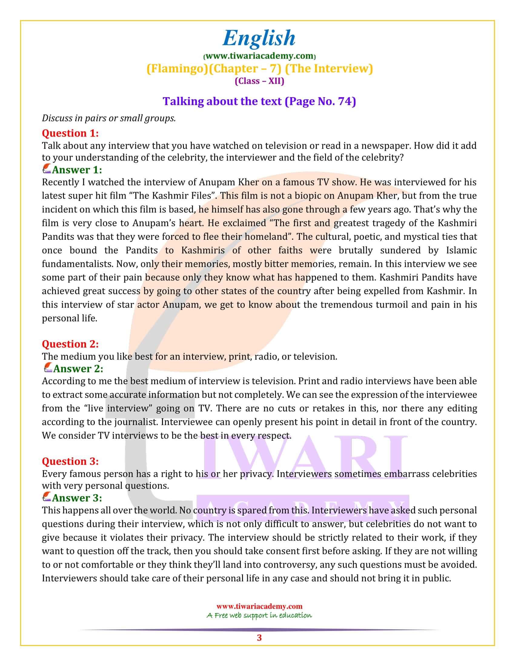 NCERT Solutions for Class 12 English Chapter 7