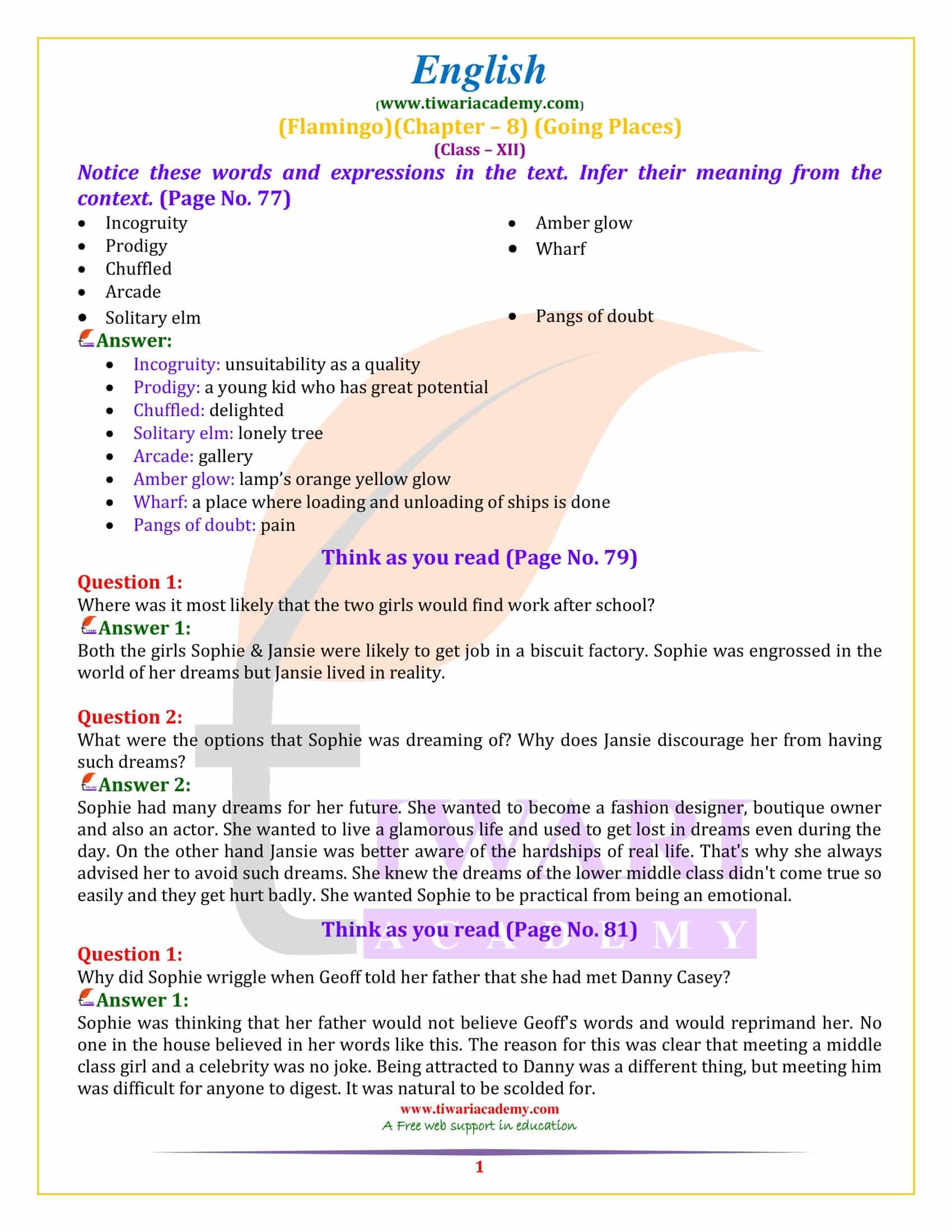 NCERT Solutions for Class 12 English Chapter 8 Going Places