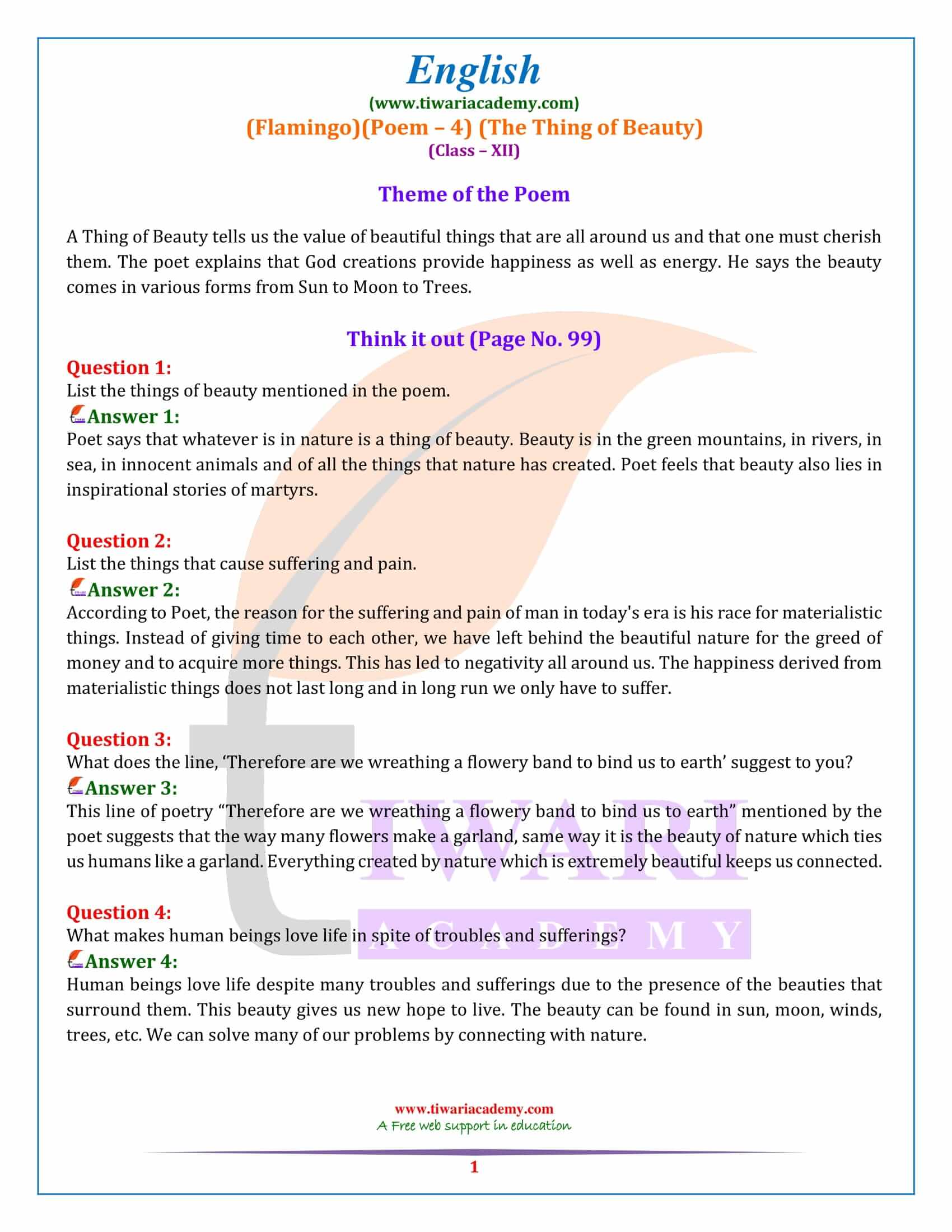 NCERT Solutions for Class 12 English Poem 4