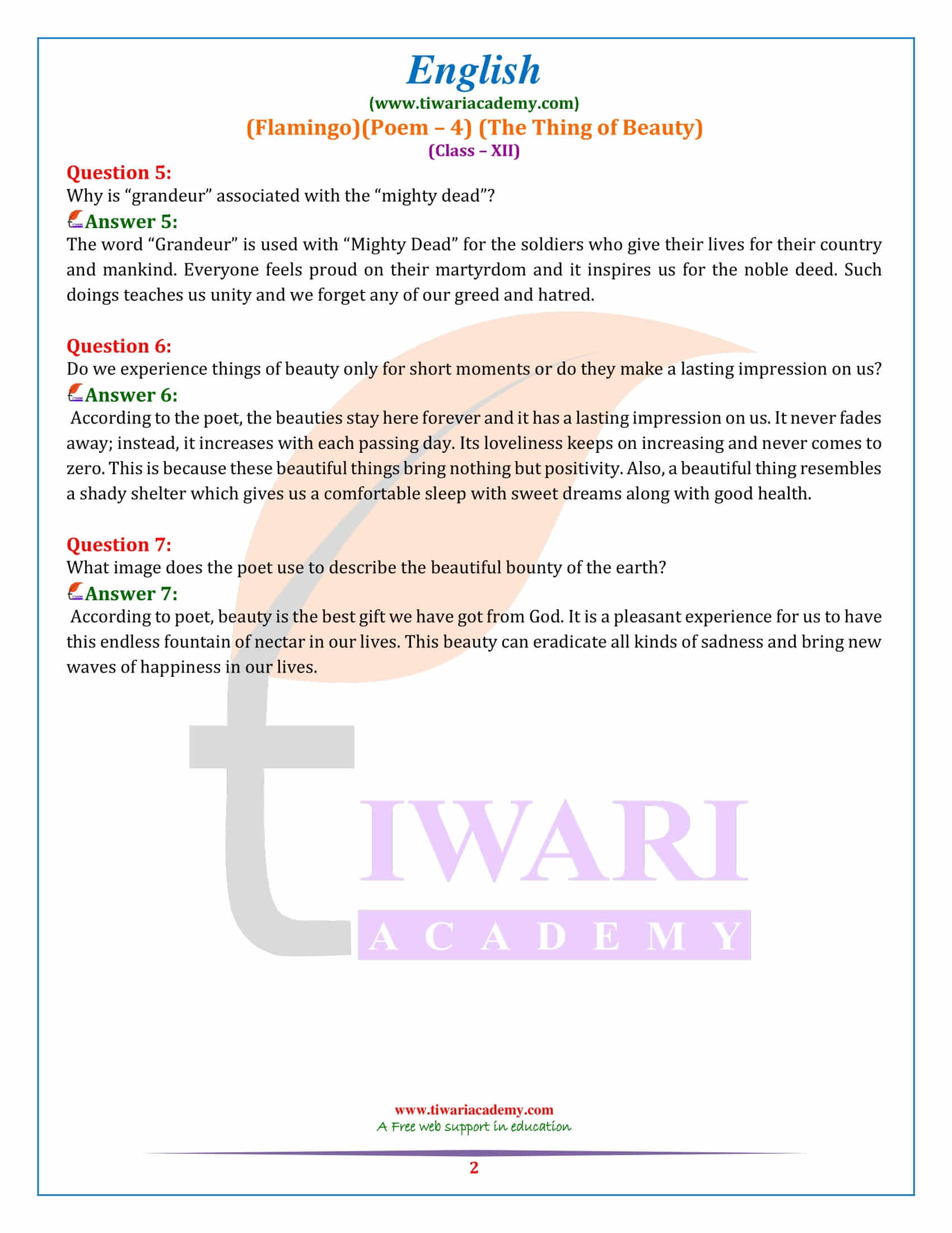 Class 12 English Poem 4 a Thing of Beauty