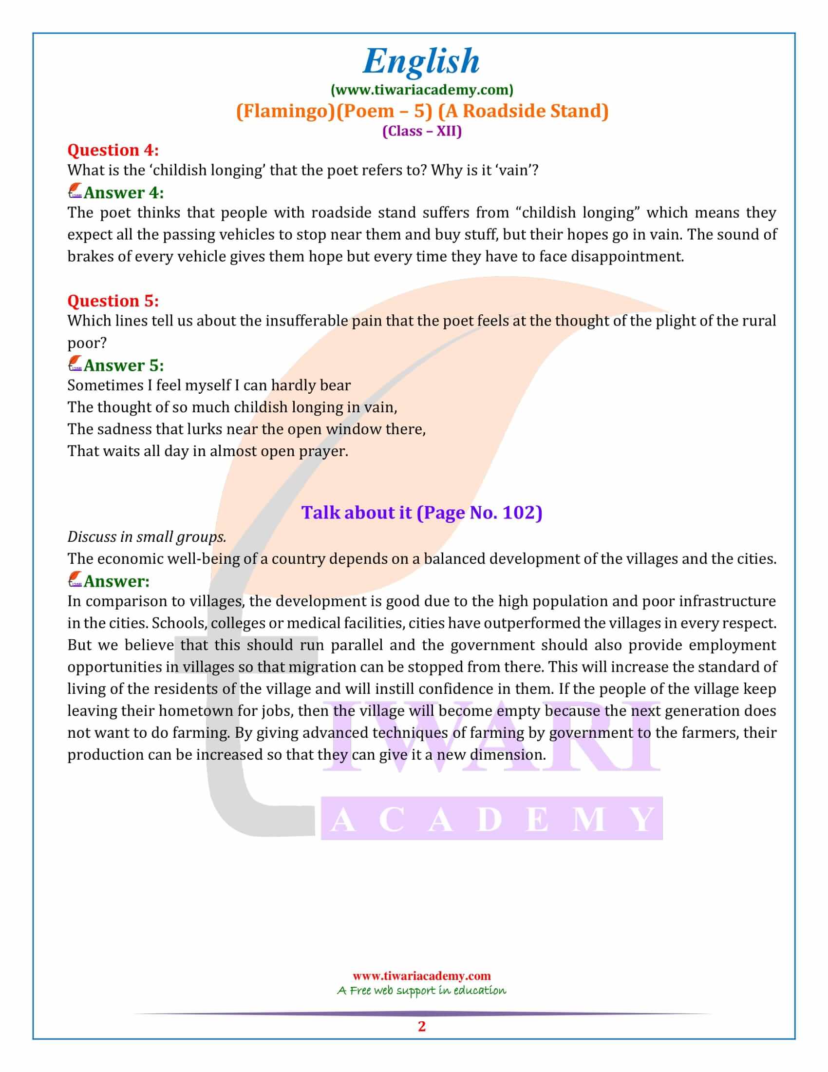 NCERT Solutions for Class 12 English Poem 5