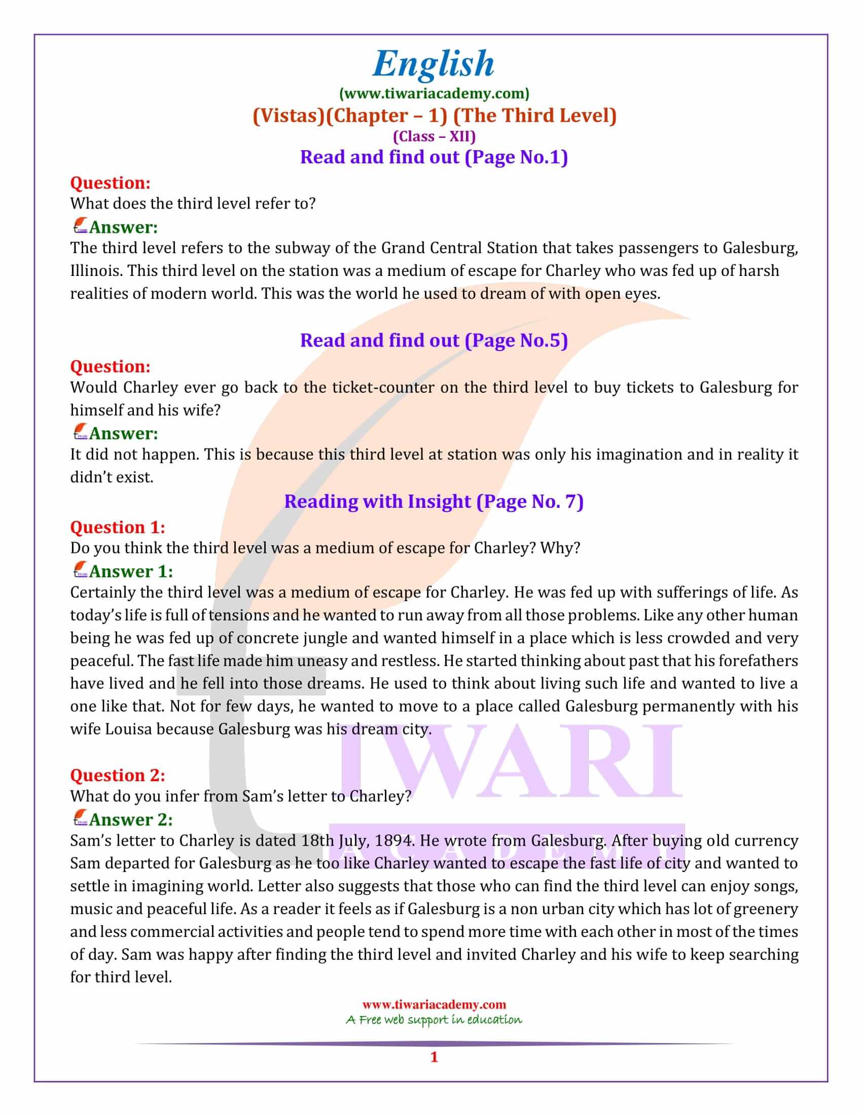 Class 12 English Vistas Chapter 1 the Third Level