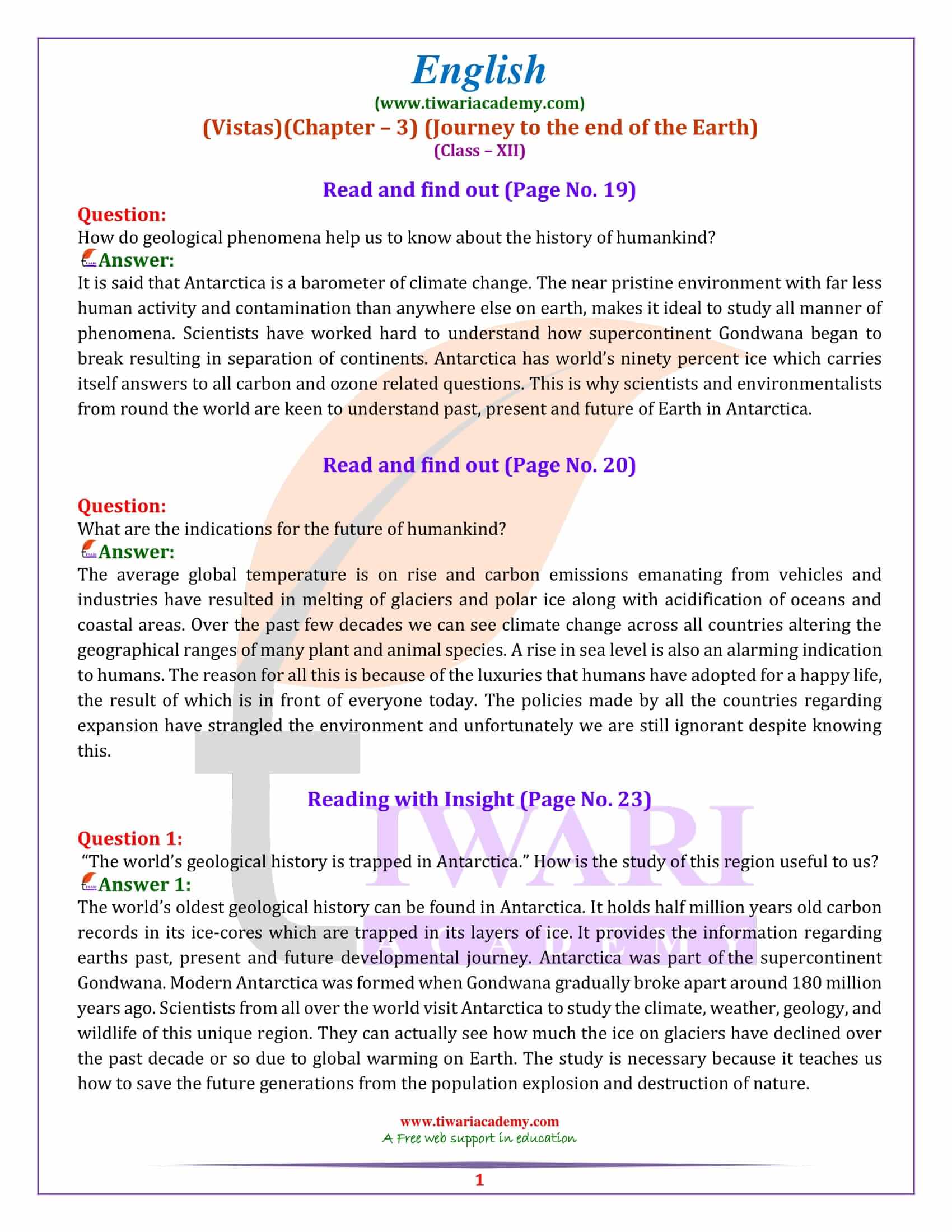 Class 12 English Vistas Chapter 3 Journey to the end of the Earth