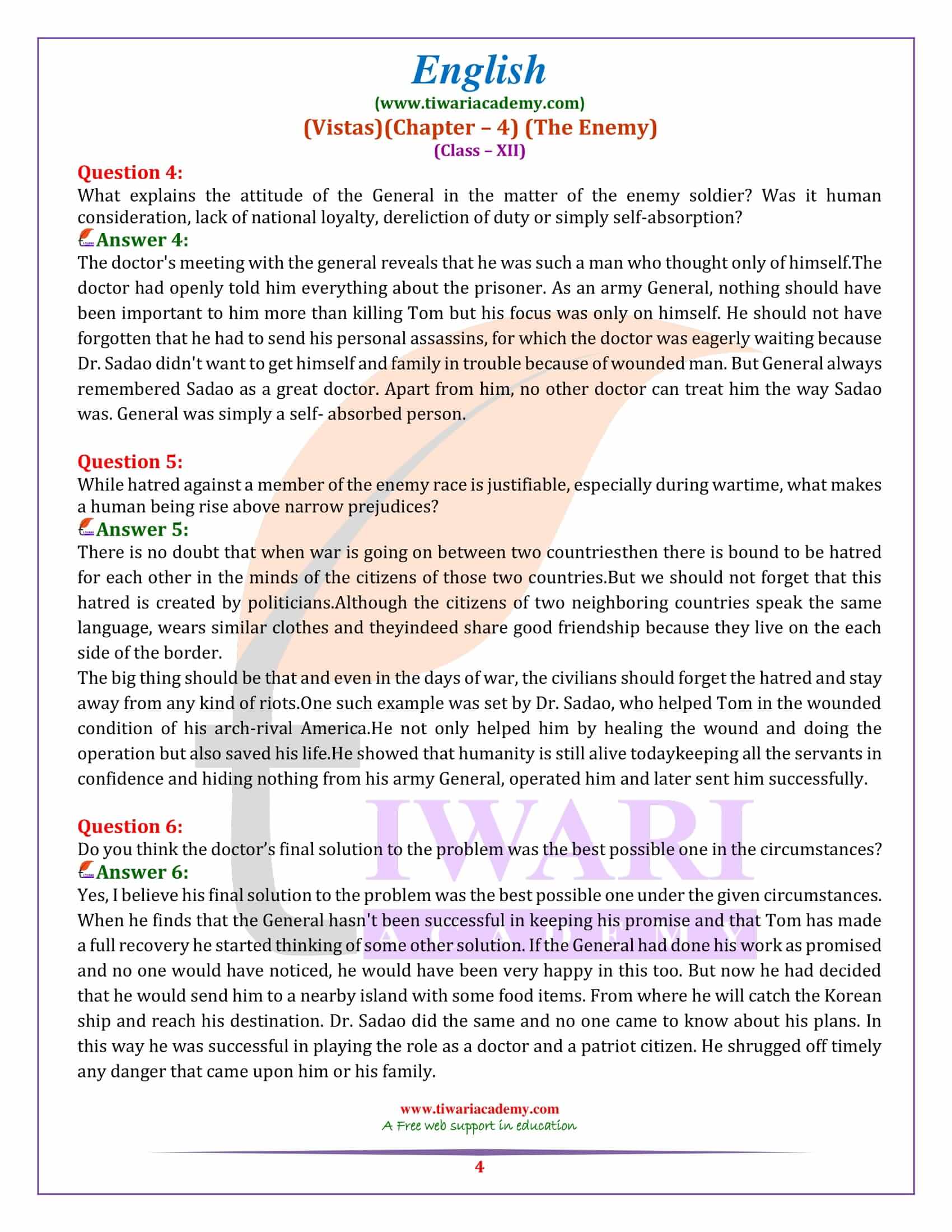 NCERT Solutions for Class 12 English Vistas Chapter 4 supplementary