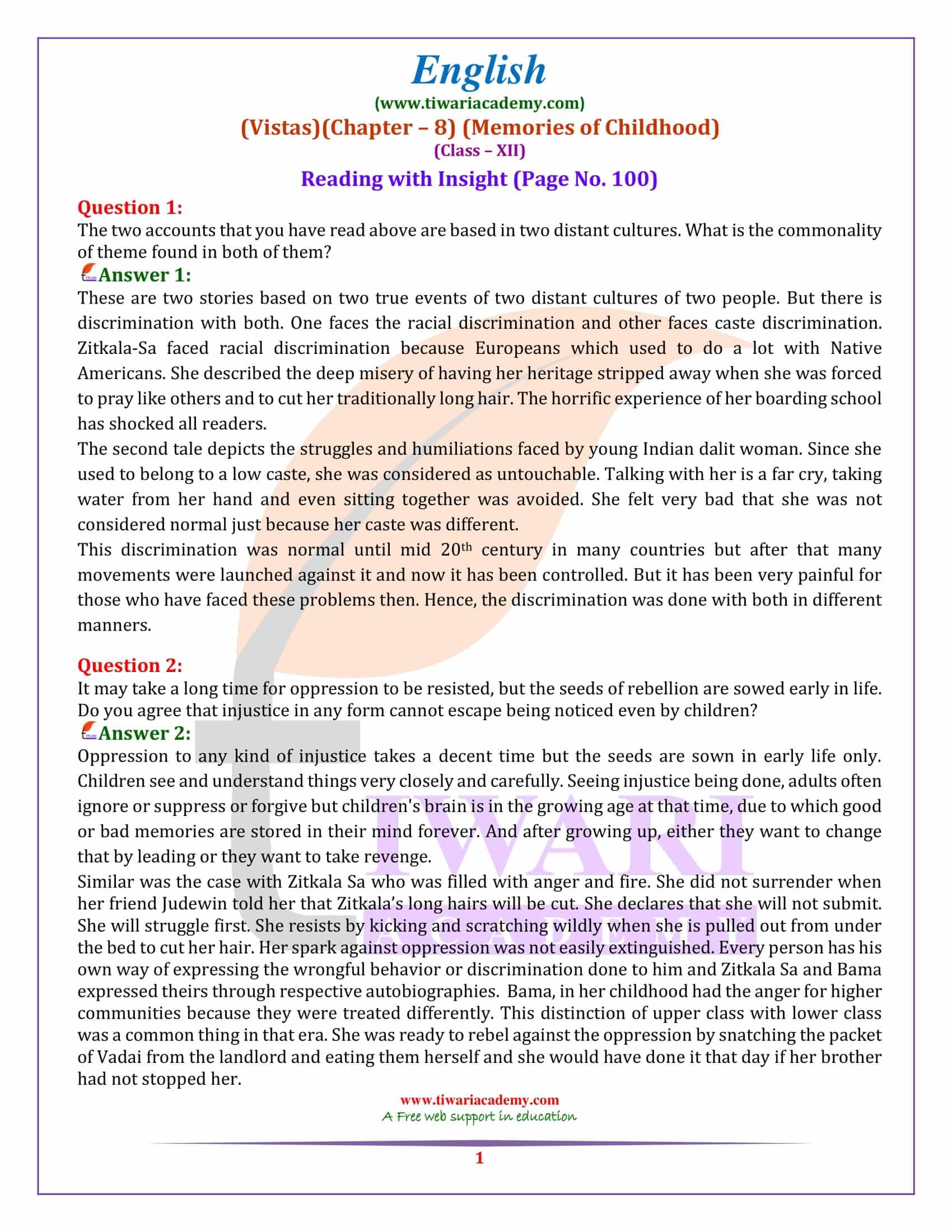 NCERT Solutions for Class 12 English Vistas Chapter 8