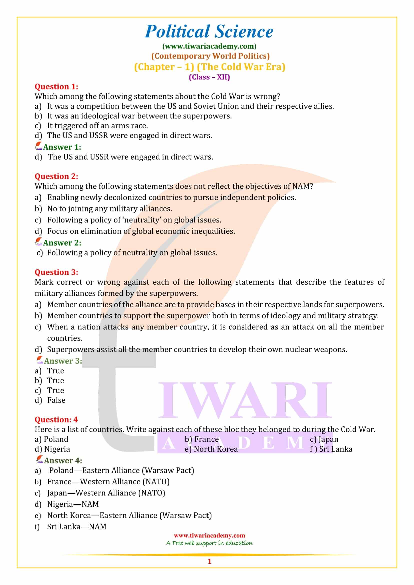 Class 12 Political Science Chapter 1 NCERT Solutions