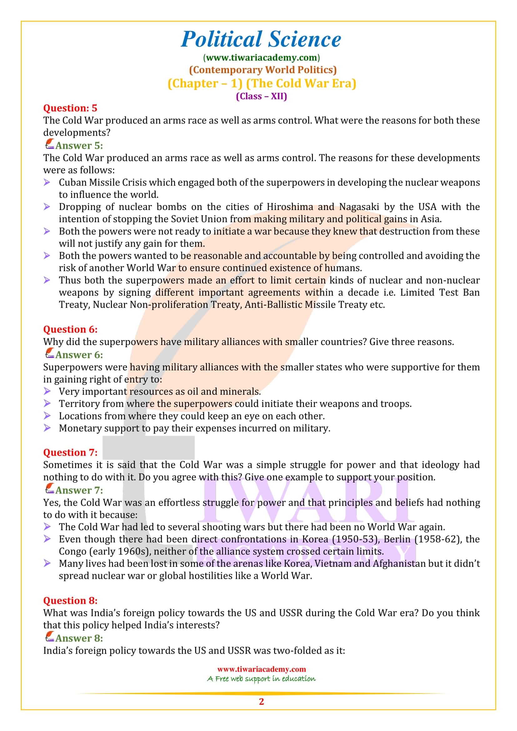 NCERT Solutions for Class 12 Political Science Chapter 1 in English Medium