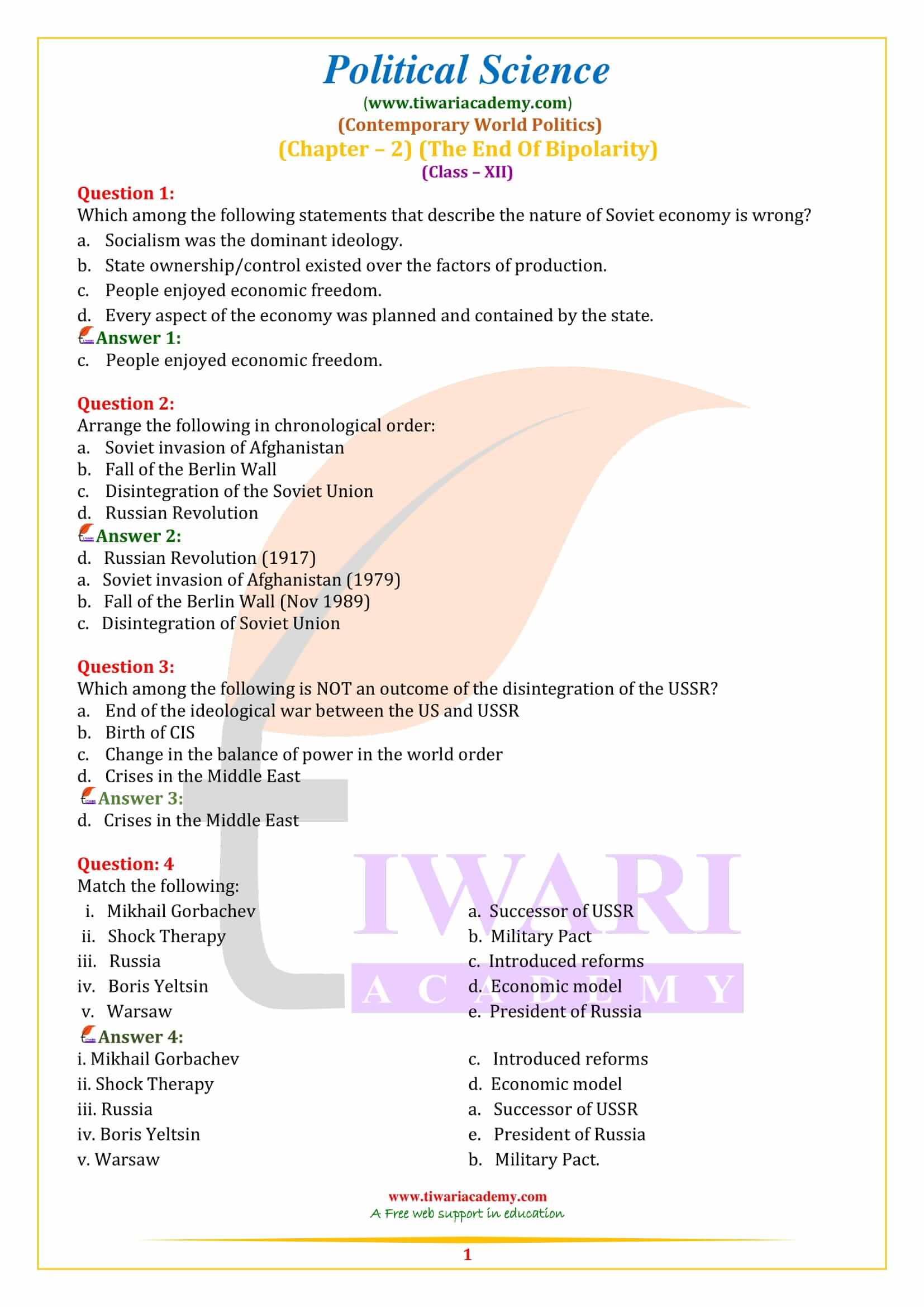 NCERT Solutions for Class 12 Political Science Chapter 2