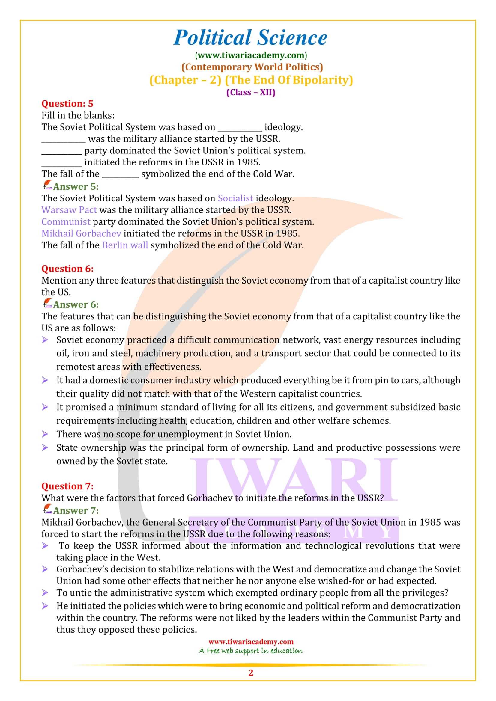 Class 12 Political Science Chapter 2 the End of Bipolarity